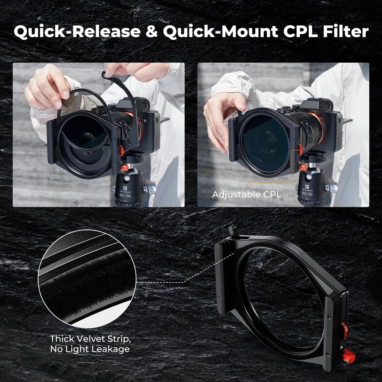 K&F CONCEPT X PRO Square Filter Holder System Kit (Filter Holder + 95mm Circular Polarizer + Square ND1000 Filter + ND8 + ND64 + 4 Filter Adapter Rings) for Camera Lens with36 Multi-Coated