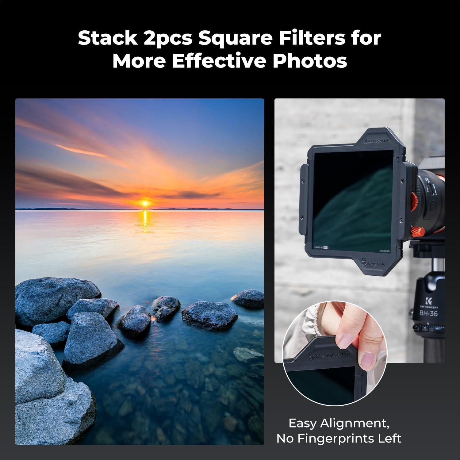 K&F CONCEPT X PRO Square Filter Holder System Kit (Filter Holder + 95mm Circular Polarizer + Square ND1000 Filter + ND8 + ND64 + 4 Filter Adapter Rings) for Camera Lens with36 Multi-Coated