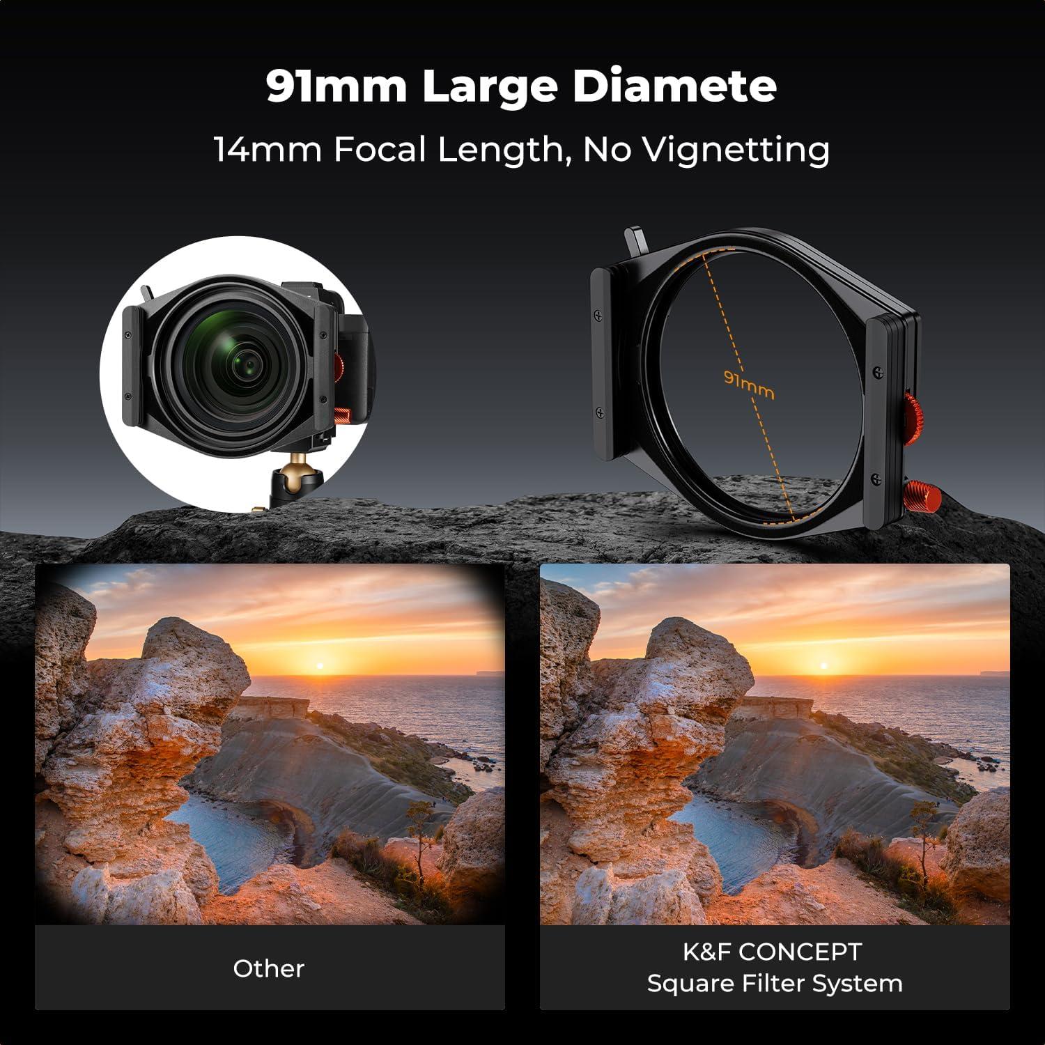K&F CONCEPT X PRO Square Filter Holder System Kit (Filter Holder + 95mm Circular Polarizer + Square ND1000 Filter + ND8 + ND64 + 4 Filter Adapter Rings) for Camera Lens with36 Multi-Coated
