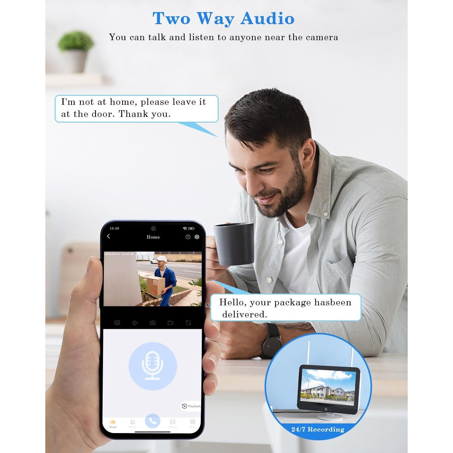 Sistema de Cámara de Seguridad Inalámbrica ZHXINSD 2K Doble Lente 10X