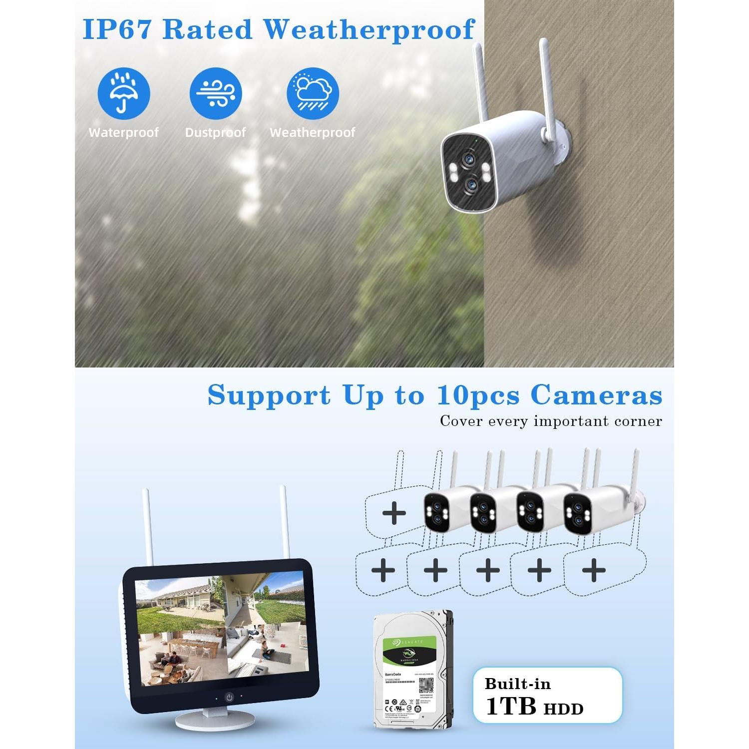 Sistema de Cámara de Seguridad Inalámbrica ZHXINSD 2K Doble Lente 10X