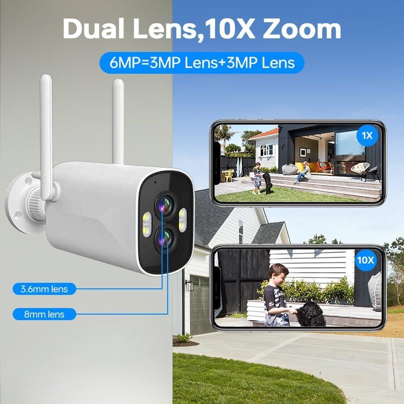 Sistema de Cámara de Seguridad Inalámbrica ZHXINSD 2K Doble Lente 10X