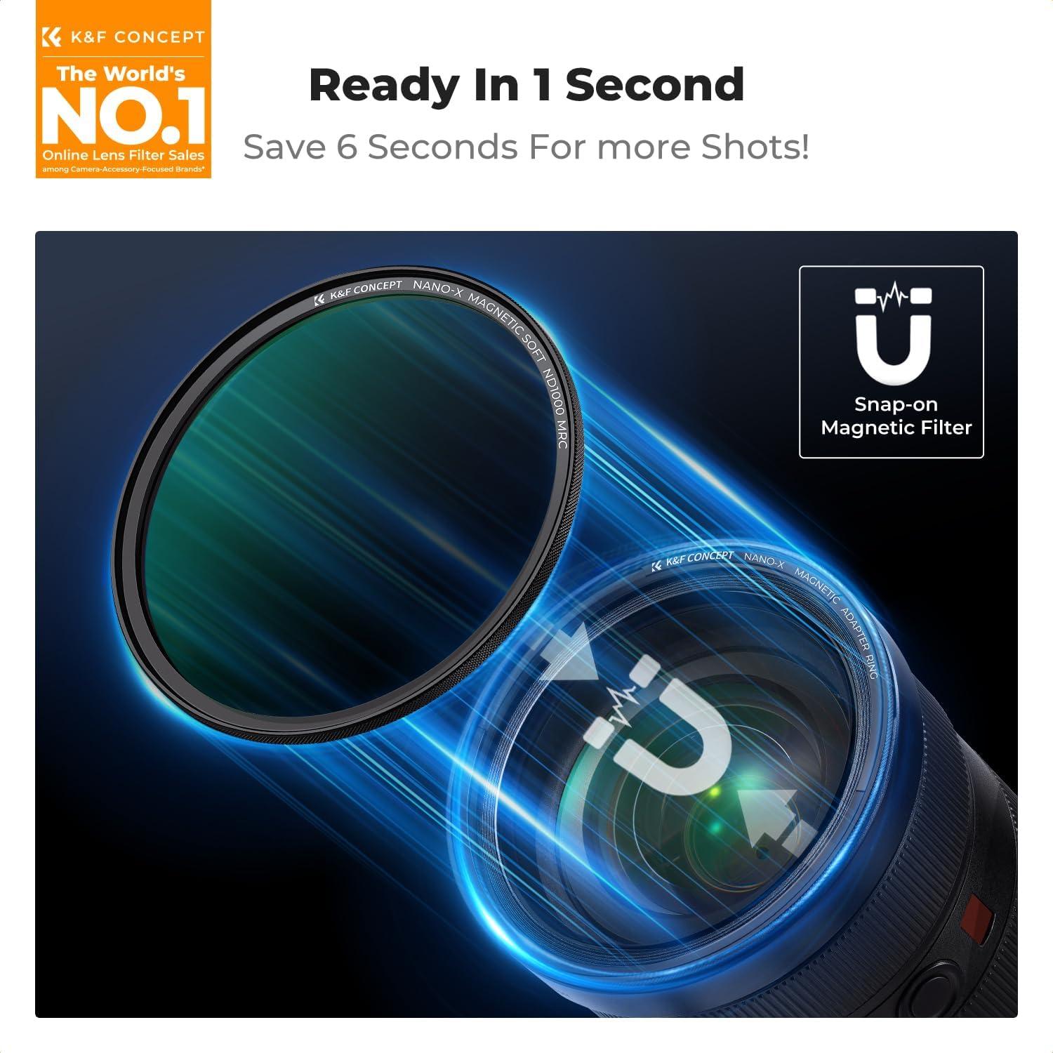 K&F Concept 67mm Magnetic ND Lens Filters Kit (5 Pack) GND8+ND8+ND64+ND1000+ Magnetic Basic Ring 28 Multi-Layer Coated Optical Glass Filters Set for Camera Lens (Nano-X Series)