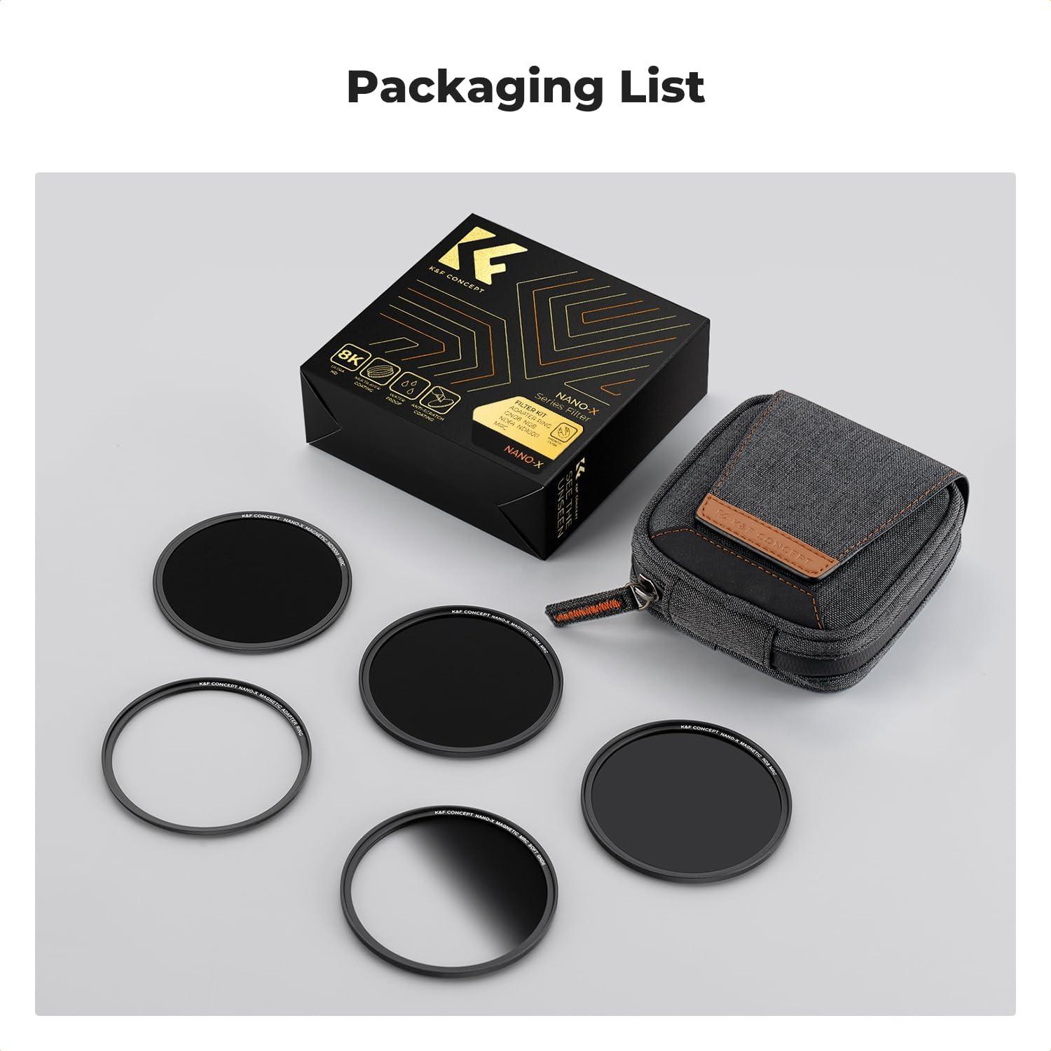 K&F Concept 67mm Magnetic ND Lens Filters Kit (5 Pack) GND8+ND8+ND64+ND1000+ Magnetic Basic Ring 28 Multi-Layer Coated Optical Glass Filters Set for Camera Lens (Nano-X Series)