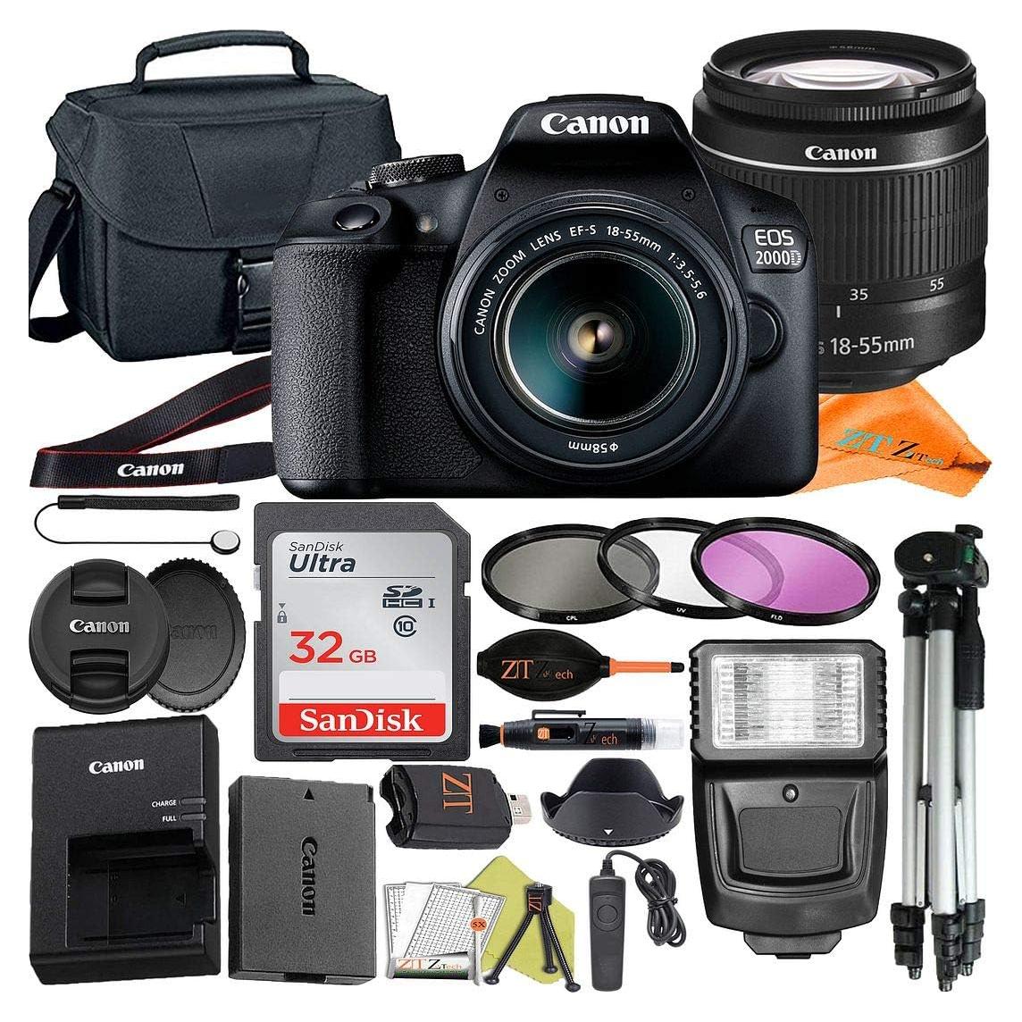 Cámara DSLR Canon EOS 2000D Rebel T7 24.1MP + Lente 18-55mm