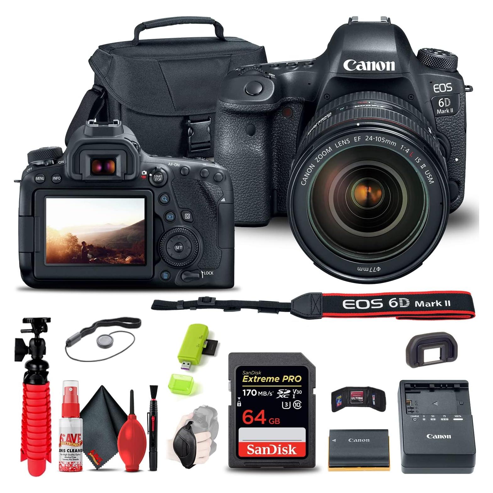 Cámara DSLR Canon EOS 6D Mark II 26.2MP con lente 24-105mm