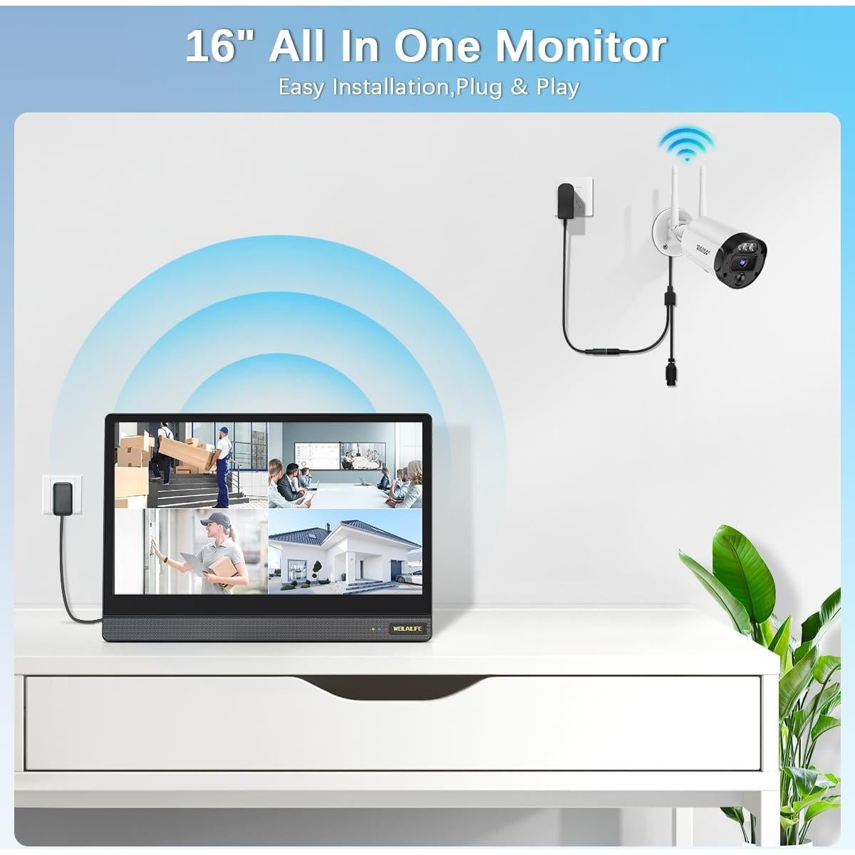 Sistema de Seguridad Inalámbrico WEILAILIFE 5MP con Pantalla 16"