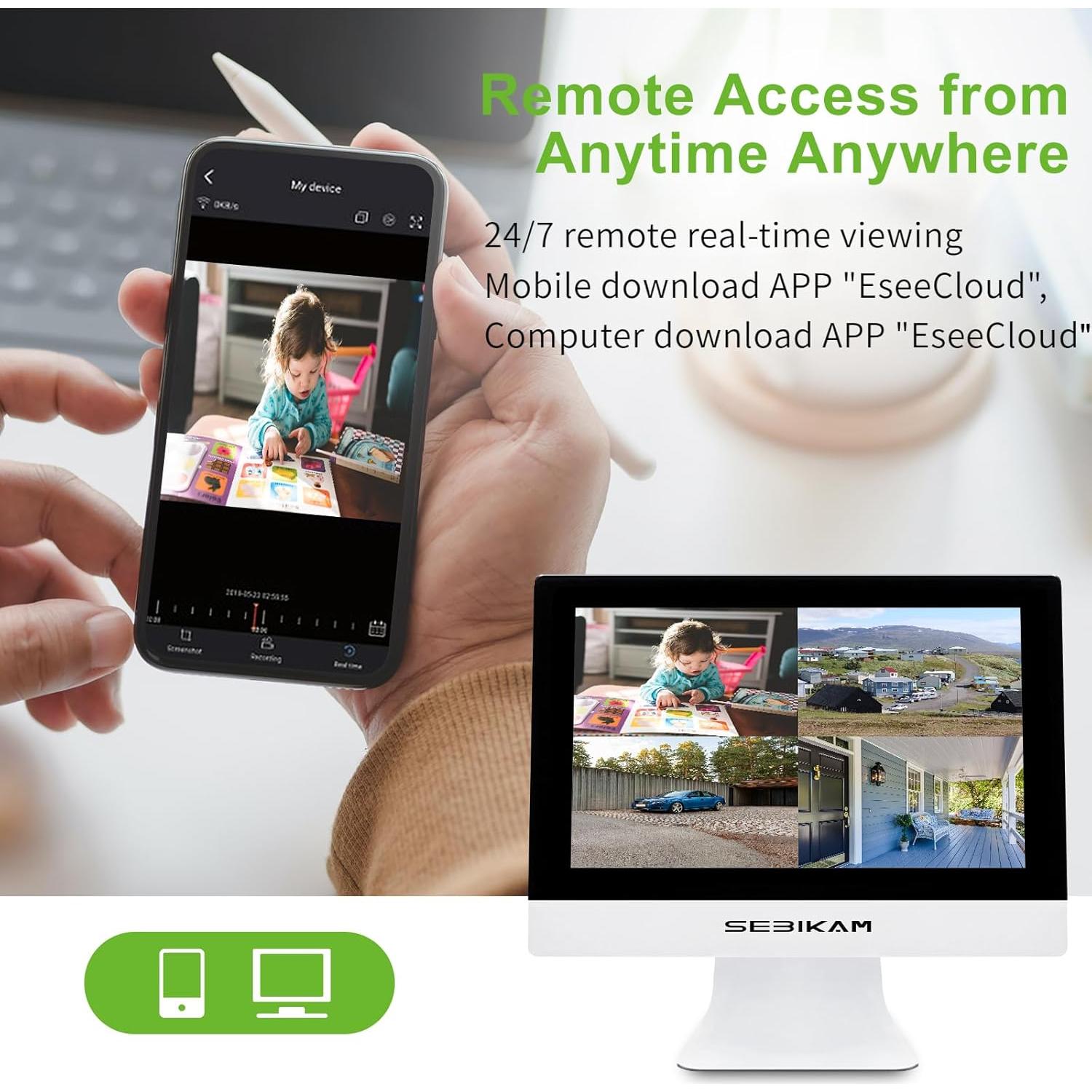 Sistema de Cámara de Seguridad Inalámbrico Sebikam 2K 4 Cámaras