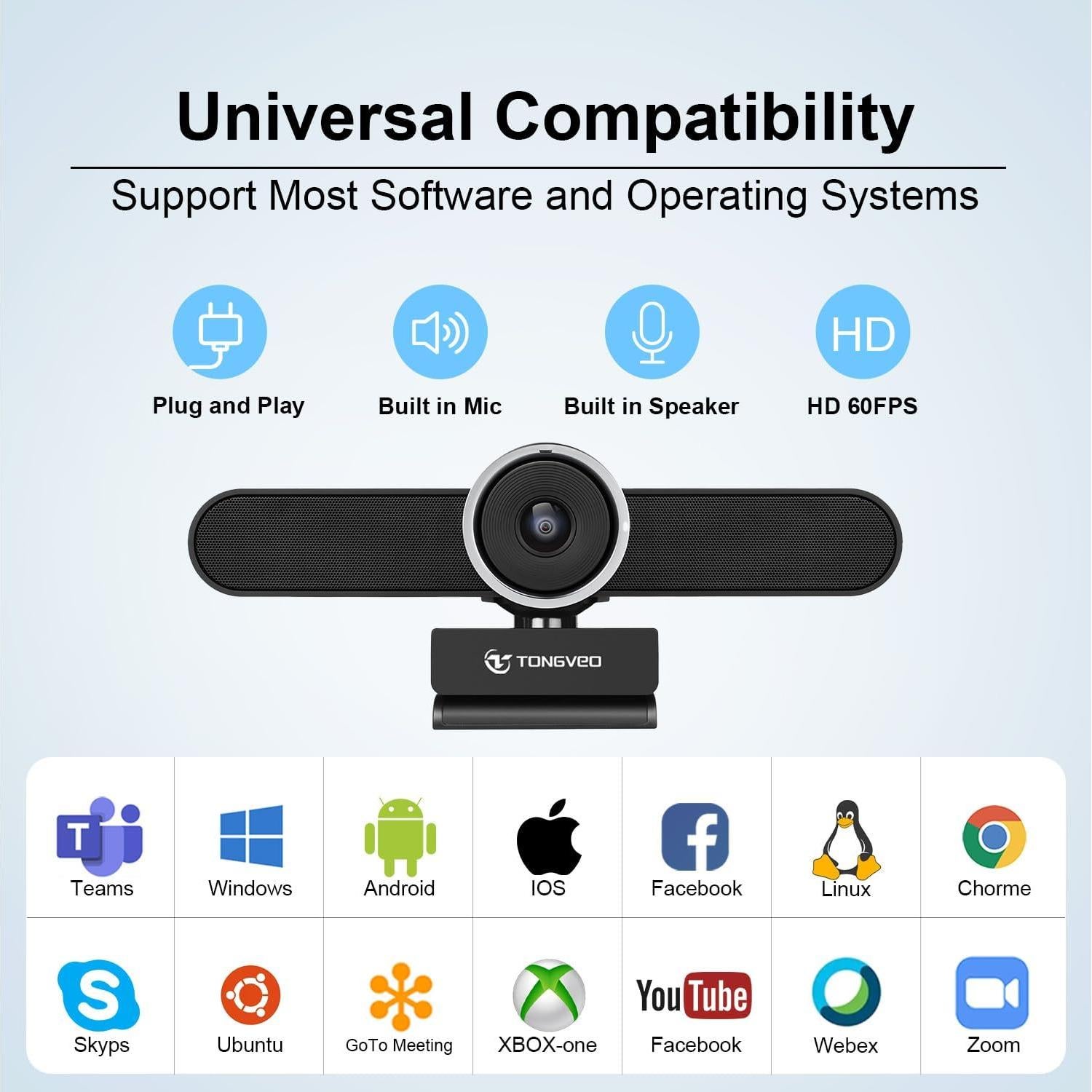 Cámara Web 4K TONGVEO US-4K con Micrófono y Altavoz Duales