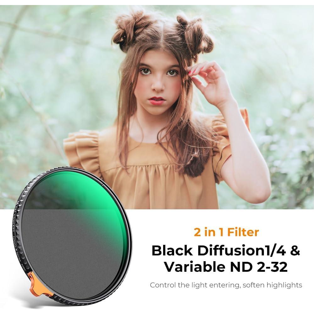 K&F CONCEPT 82mm Black Diffusion 1/4 Effect & Variable ND2-ND32 ND Filter 2-in-1 for Camera Lens with 28 Multi-Layer Coatings (Nano-X Series)