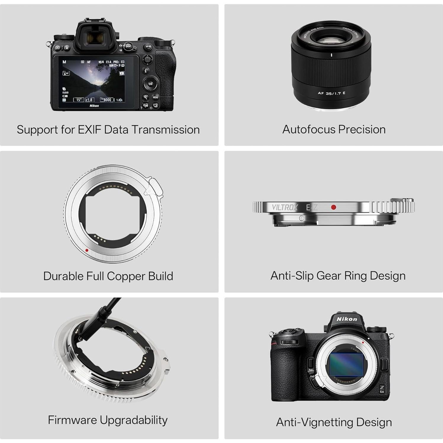 Adaptador de Montura VILTROX E-Z para Lentes Sony E a Nikon Z