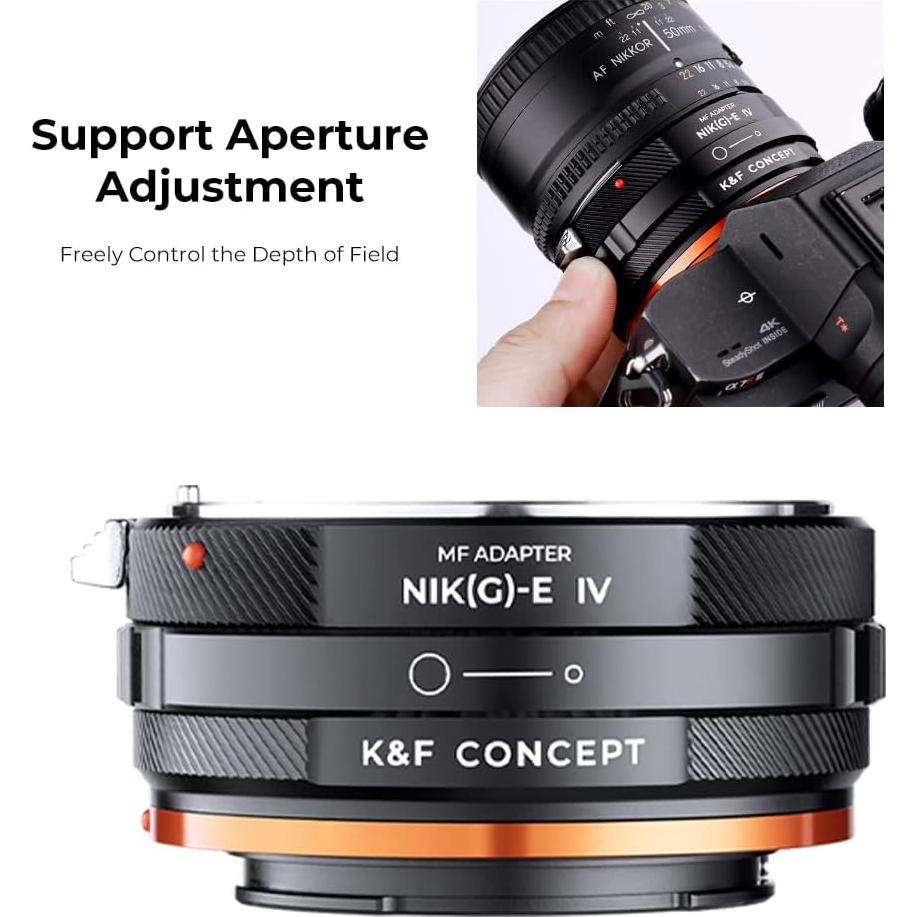 Adaptador de Montura K&F Concept NIK(G)-NEX IV para Lentes Nikon F a Sony E