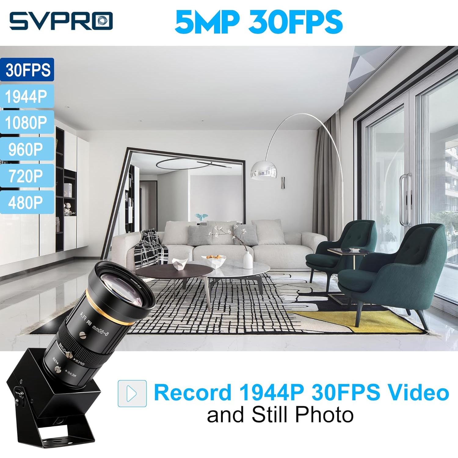 Cámara USB SVPRO 5MP 30FPS Telefoto 5-50mm para PC