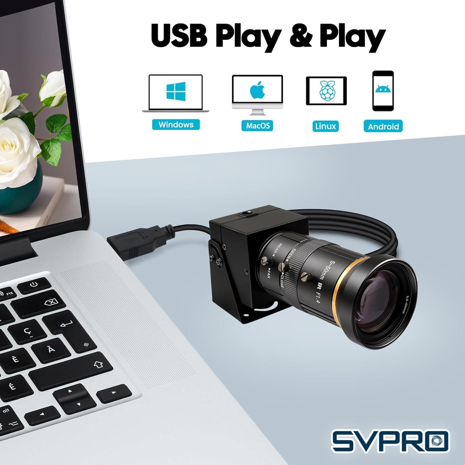 Cámara USB SVPRO 5MP 30FPS Telefoto 5-50mm para PC