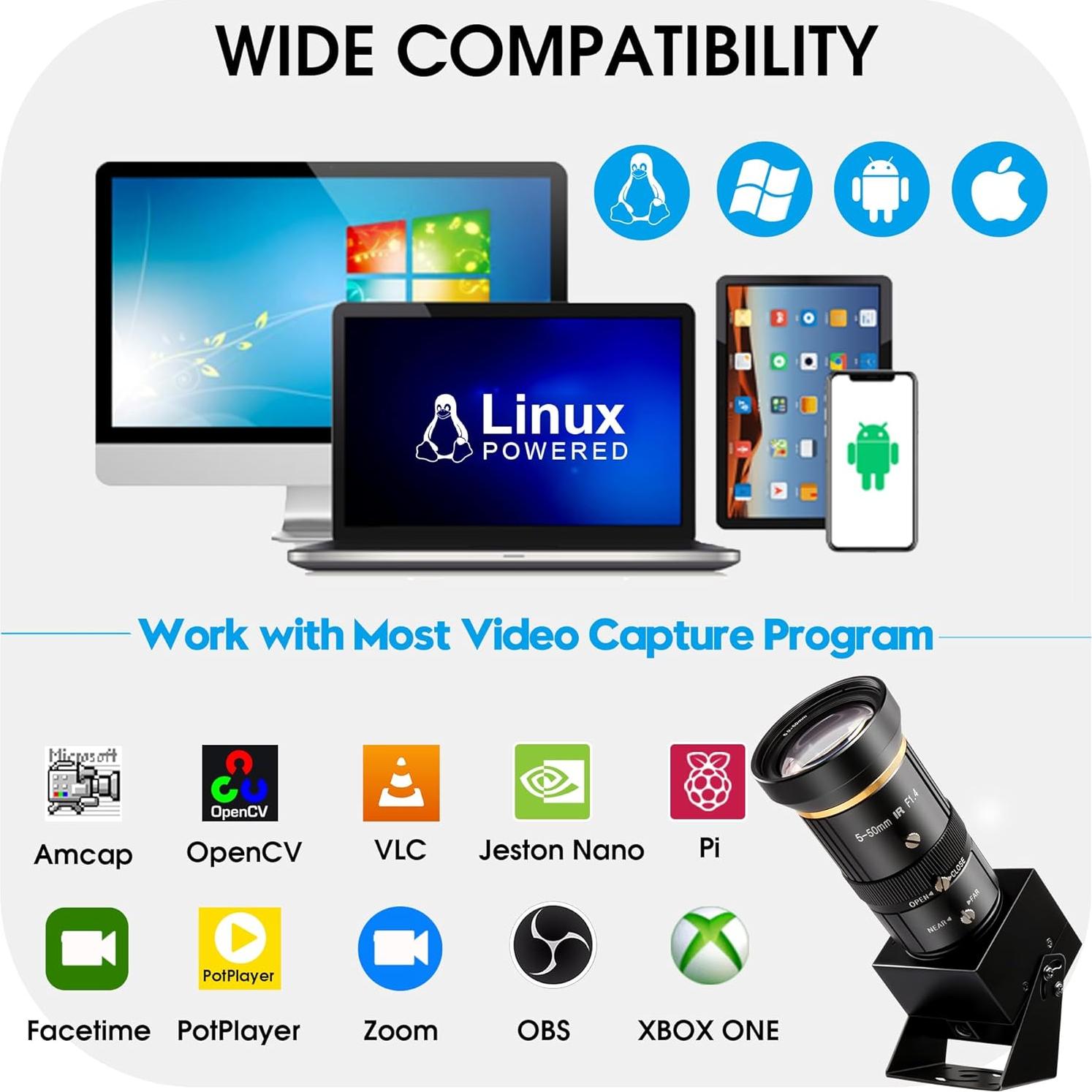 Cámara USB SVPRO 5MP 30FPS Telefoto 5-50mm para PC