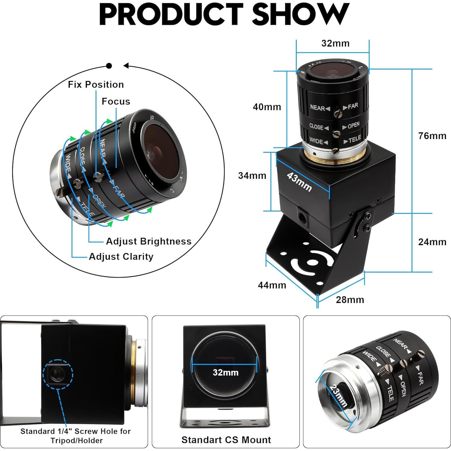 Cámara USB 4K IFWATER 12MP Lente Manual 3.6-10mm 120fps