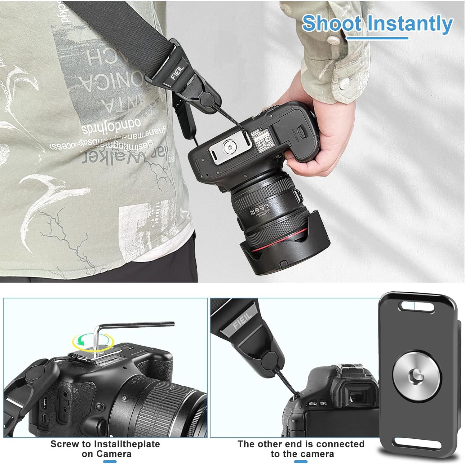 Correa de cámara FIEIL negra ajustable con hebillas rápidas