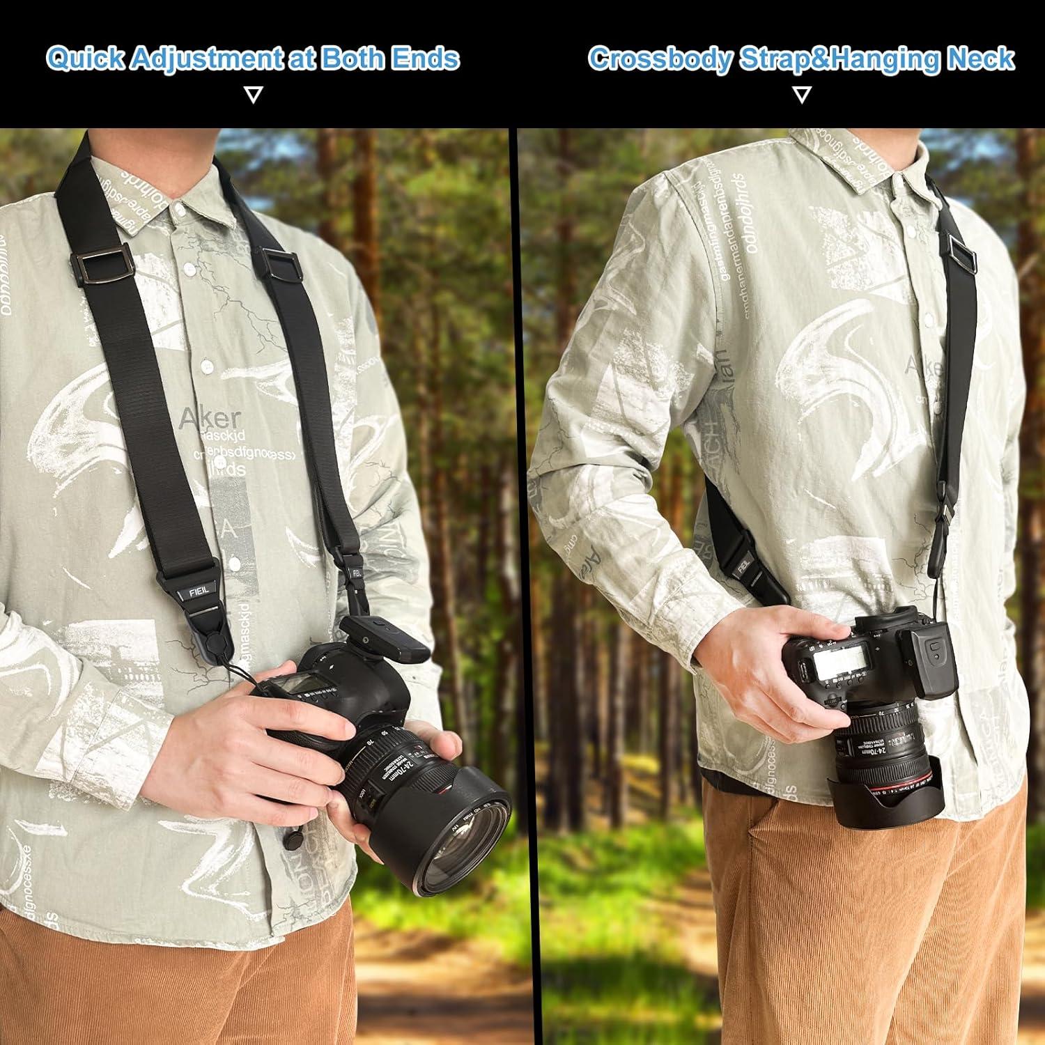 Correa de cámara FIEIL negra ajustable con hebillas rápidas