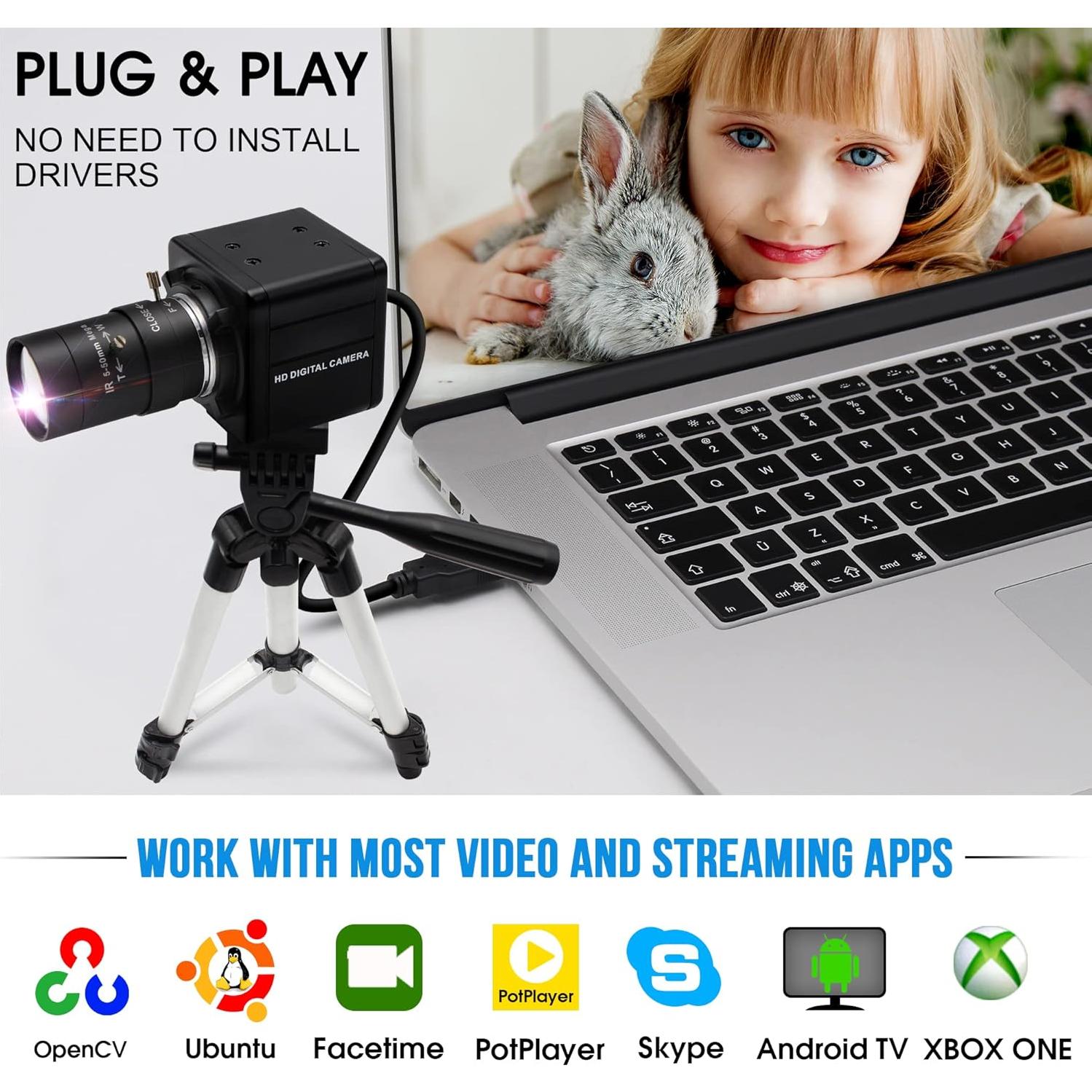 Cámara USB 8MP IFWATER Varifocal 5-50mm Plug and Play