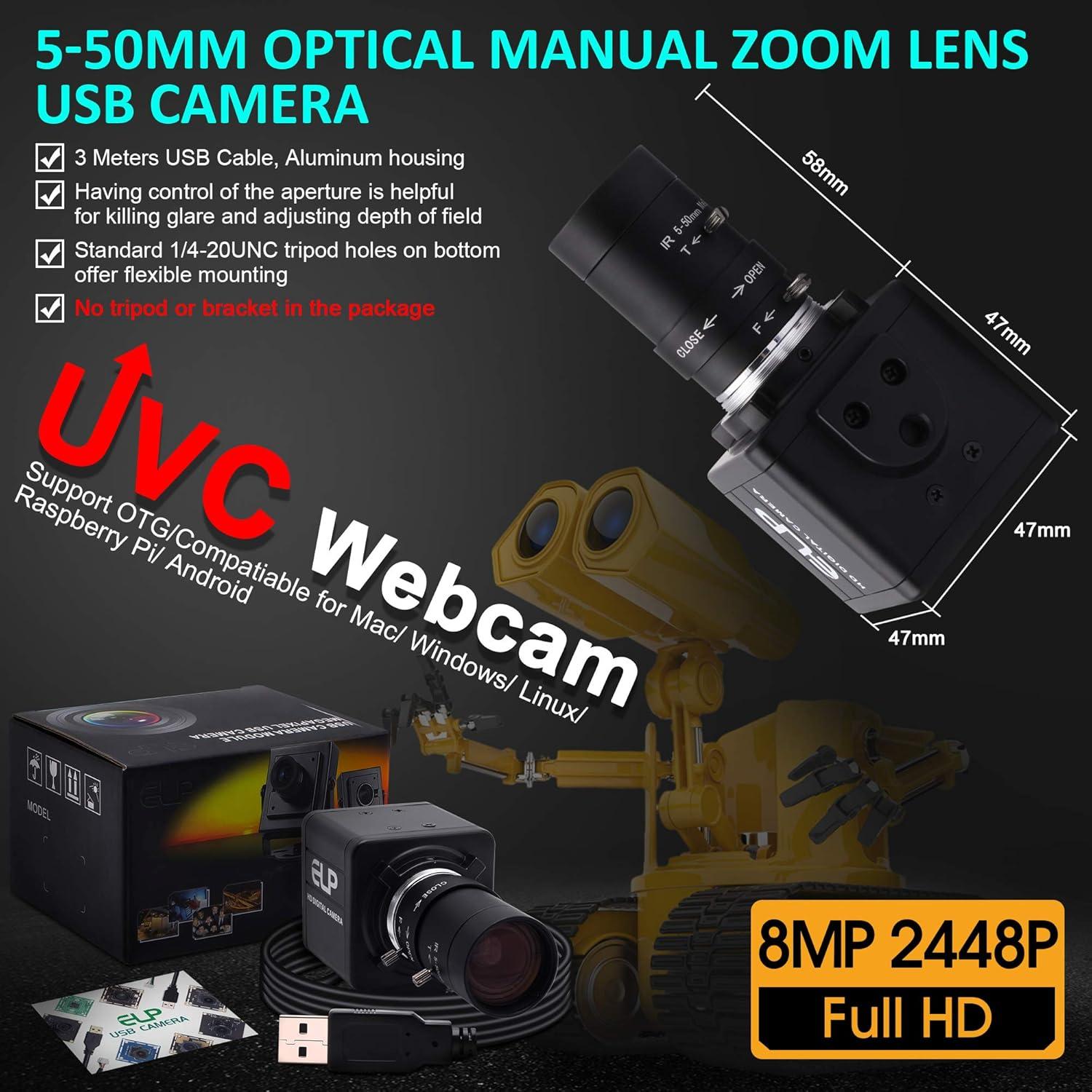 Cámara USB 8MP IFWATER Varifocal 5-50mm Plug and Play