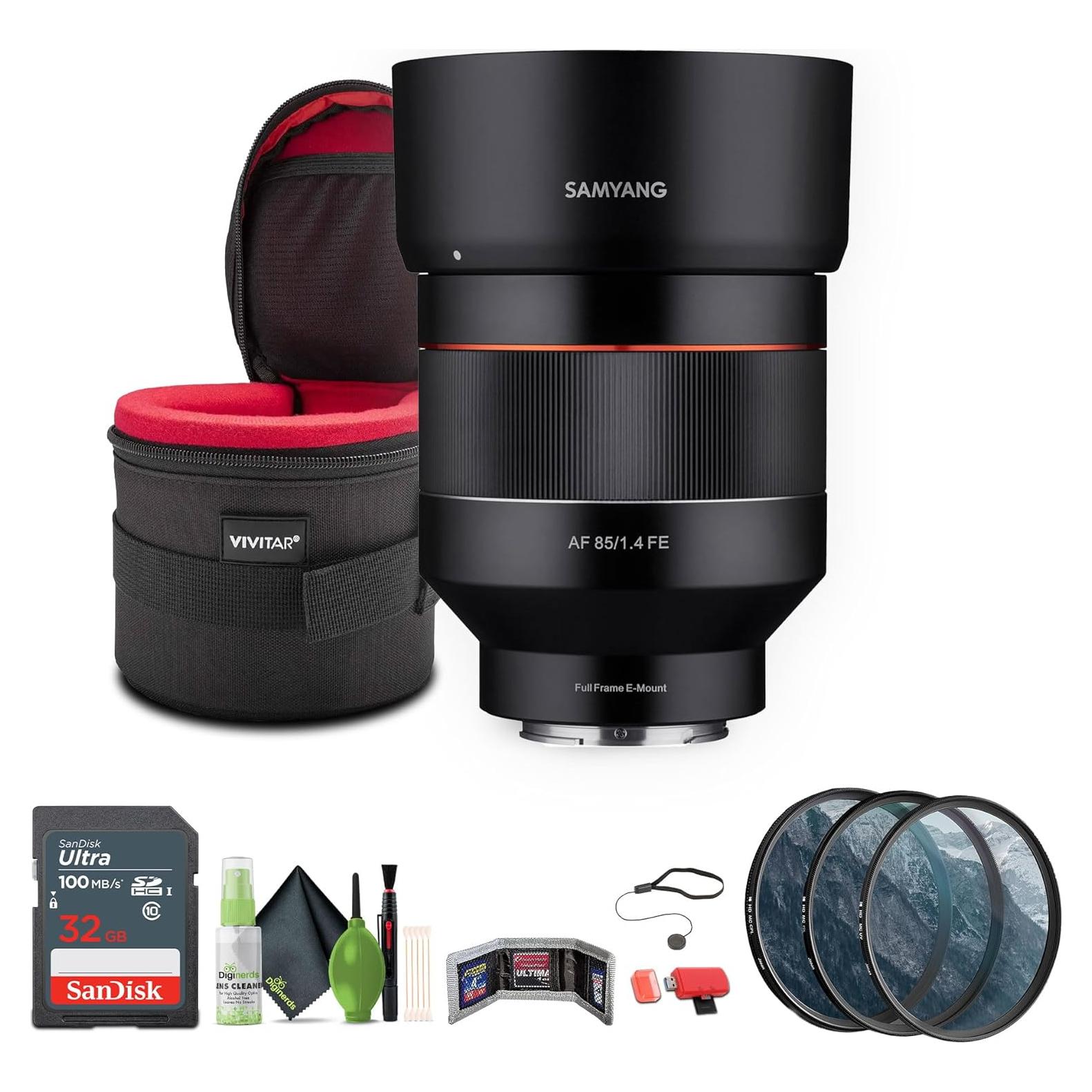 Lente Samyang AF 85mm F1.4 para Sony E Sellado + Accesorios