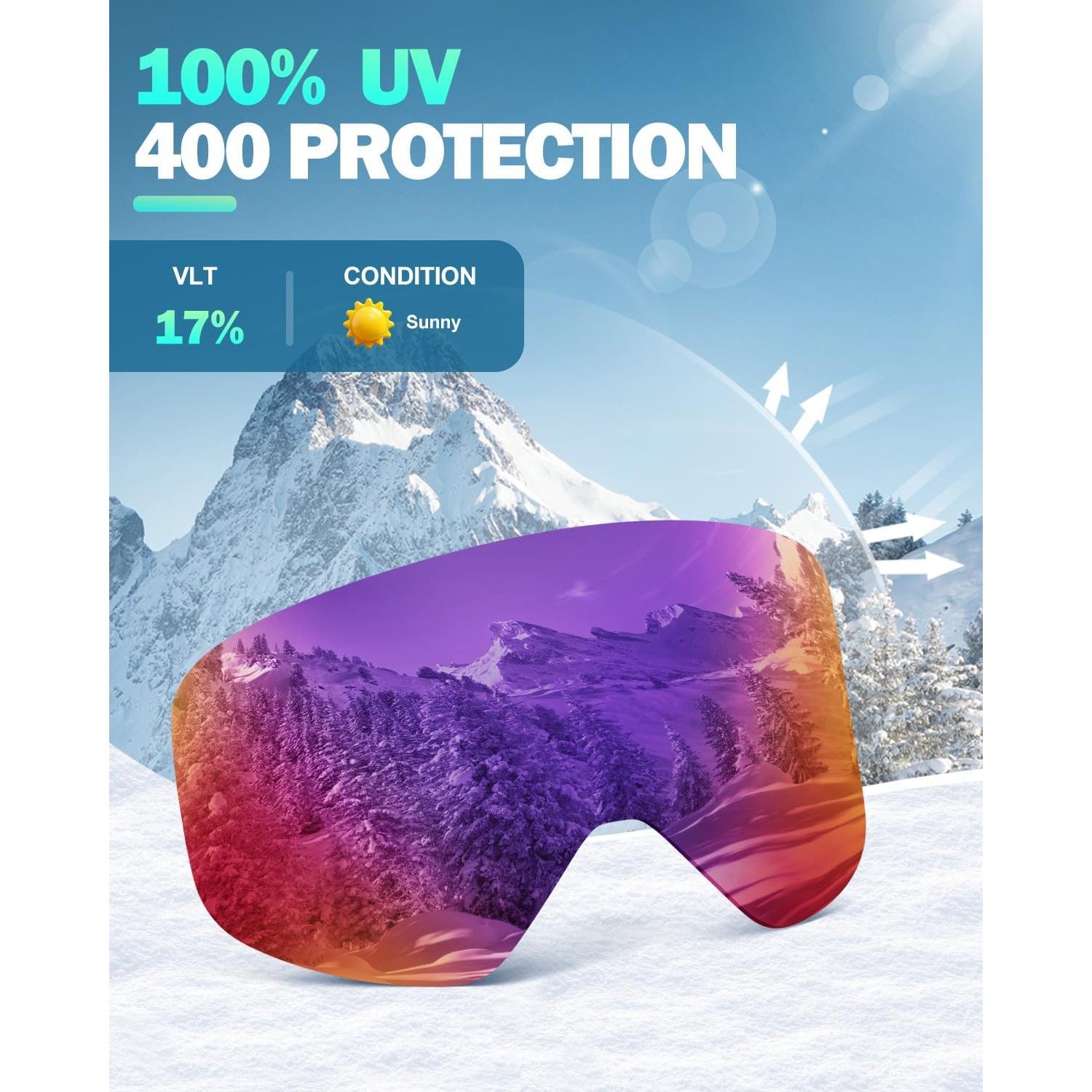 Lentes de Reemplazo SNOWALVA UV400 Doble Capa 10 Colores