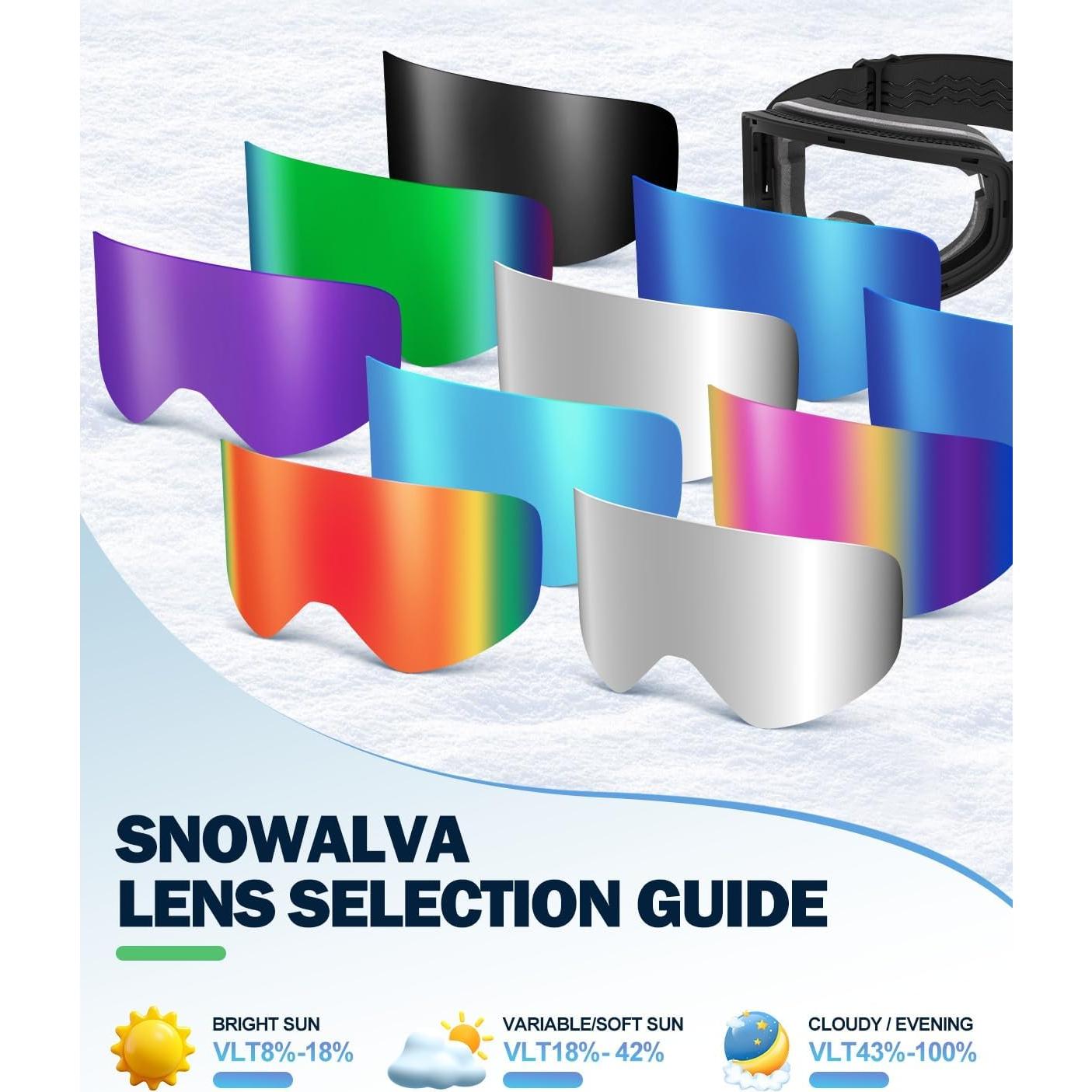 Lentes de Reemplazo SNOWALVA UV400 Doble Capa 10 Colores