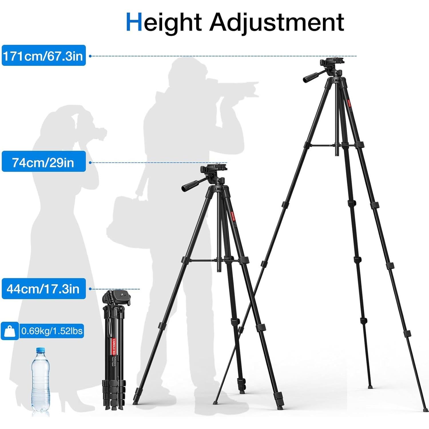 Trípode de Cámara CAMOLO Altura Ajustable 43.2 a 170.8 cm