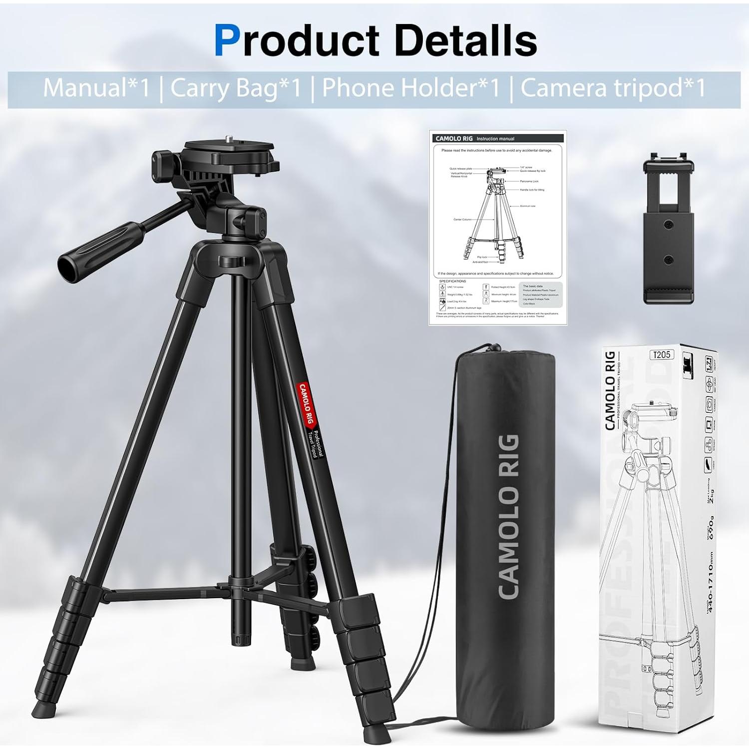 Trípode de Cámara CAMOLO Altura Ajustable 43.2 a 170.8 cm