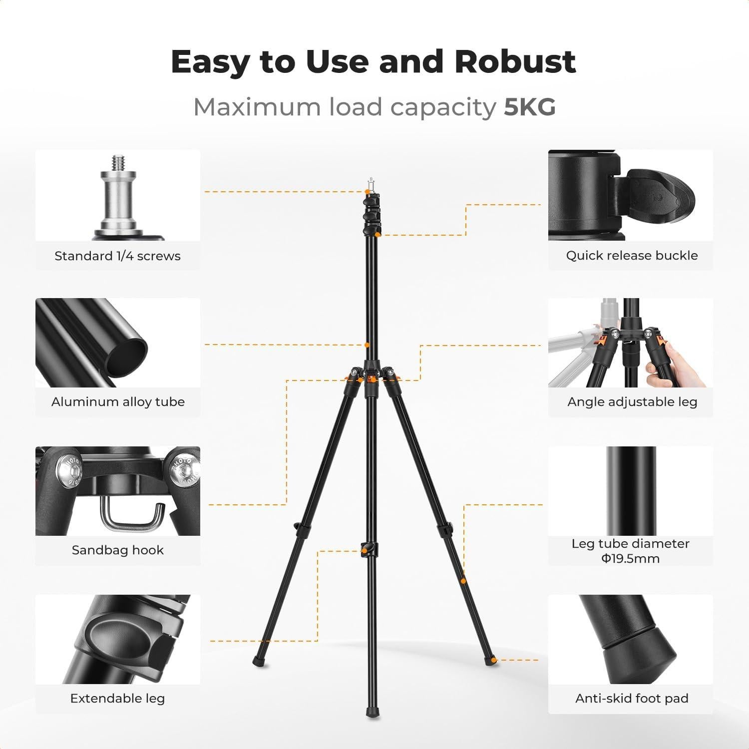 Soporte de Luz K&F Concept 2.6m Aluminio Ajustable para Cámara