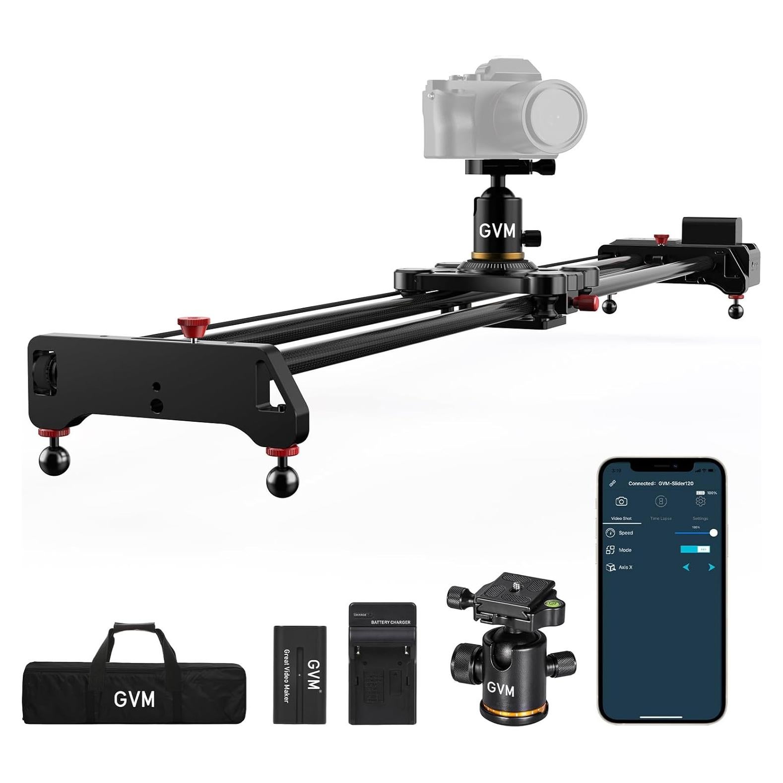 Deslizador de cámara motorizado GVM 120cm fibra de carbono