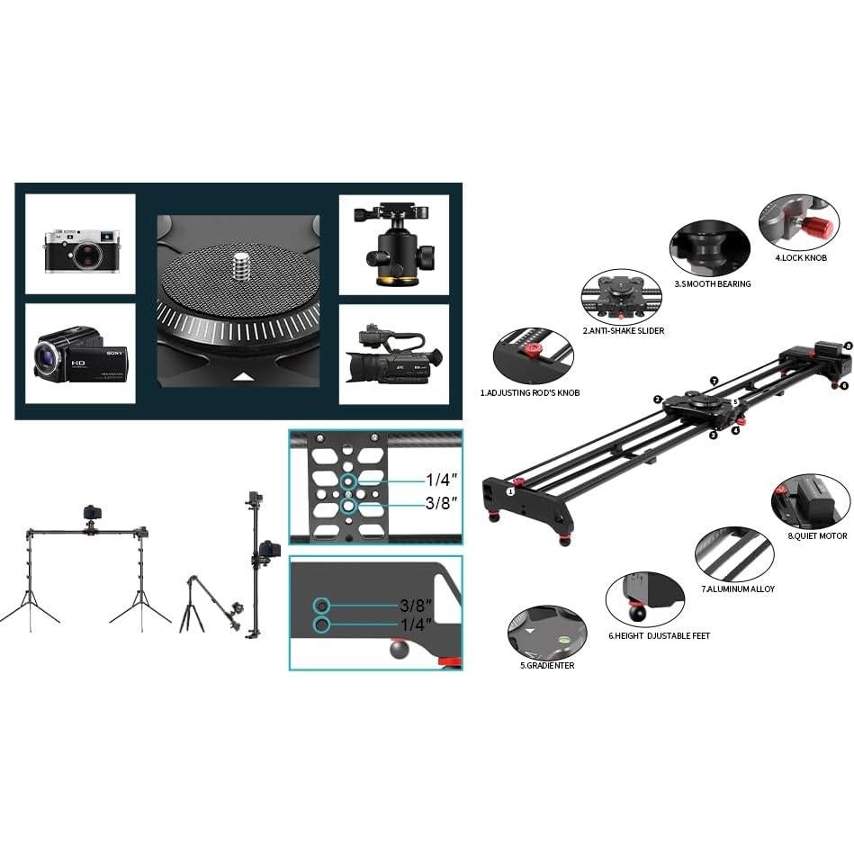 Deslizador de cámara motorizado GVM 120cm fibra de carbono