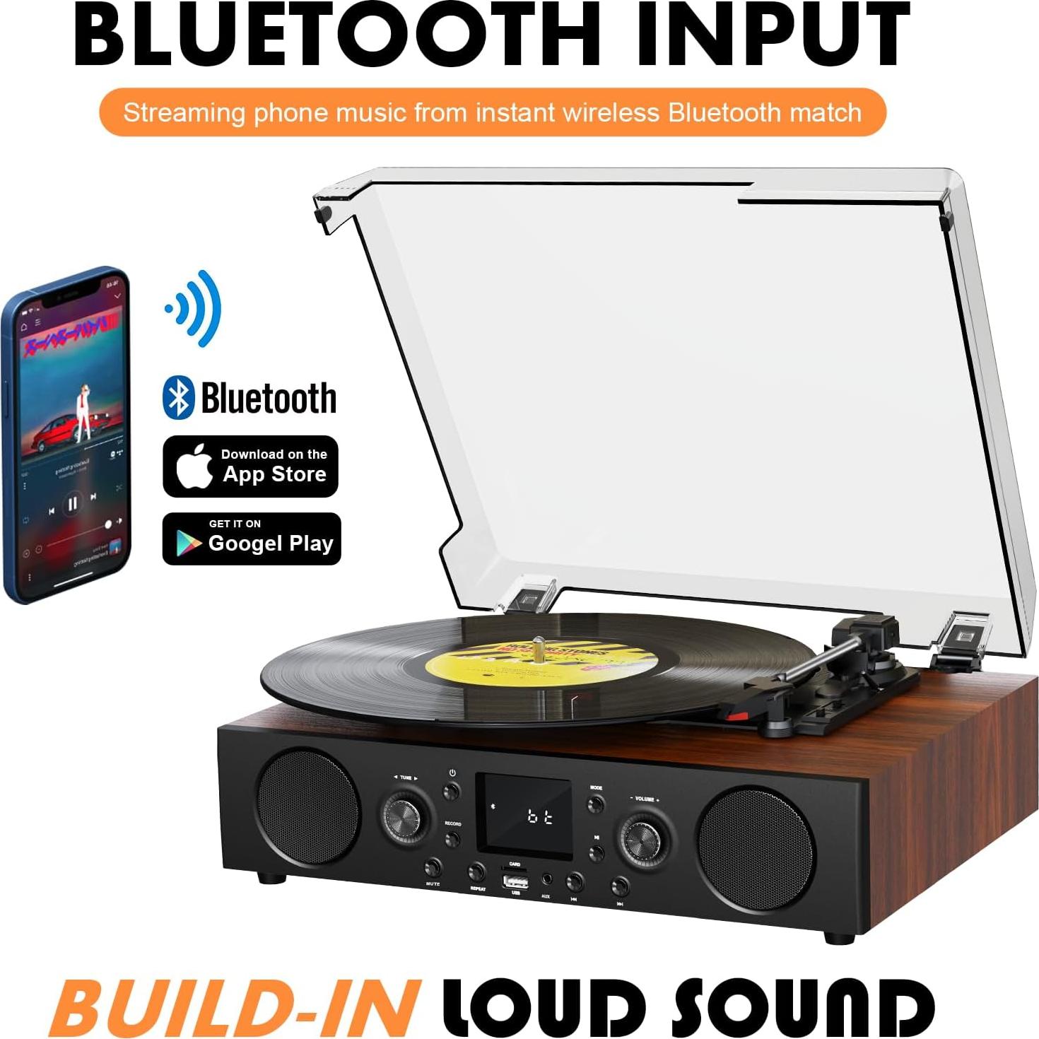 Tocadiscos Vintage JUNGLE MONSTER TE-103BN 3 Velocidades Bluetooth