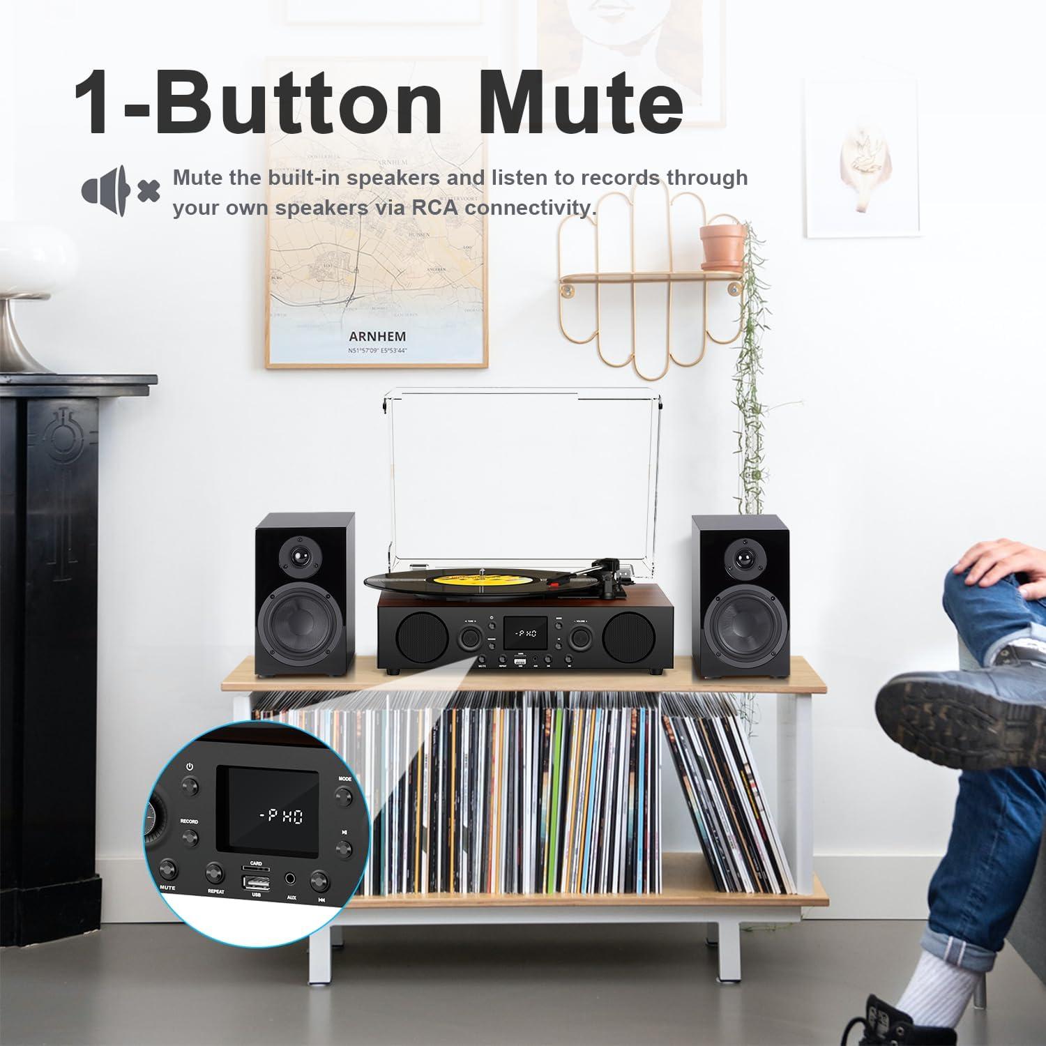 Tocadiscos Vintage JUNGLE MONSTER TE-103BN 3 Velocidades Bluetooth