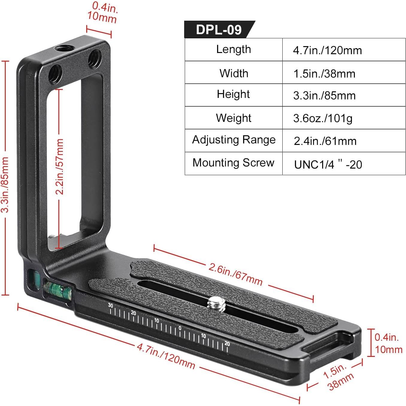 Soporte en L SUNWAYFOTO DPL-09 para DSLR Aluminio CNC