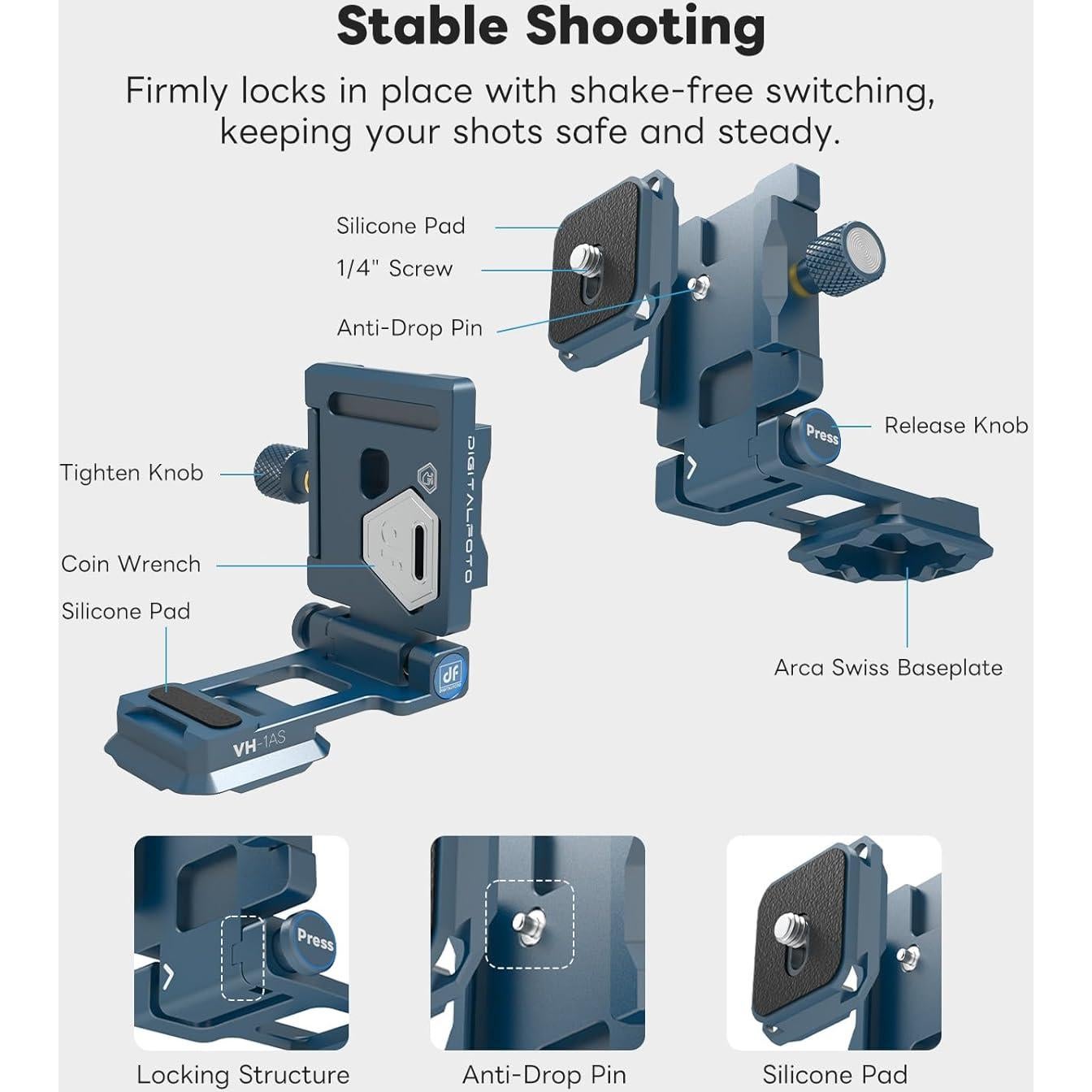 Camera Foldable L Bracket for DSLR, Arca-Swiss Quick Release Vertical Camera Mount, Lightweight CNC Aluminum Tripod Quick Release Plate Compatible with Sony Canon Nikon Fuji 11LB Load