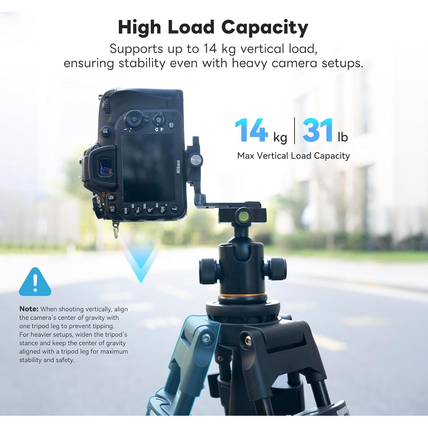 Camera Foldable L Bracket for DSLR, Arca-Swiss Quick Release Vertical Camera Mount, Lightweight CNC Aluminum Tripod Quick Release Plate Compatible with Sony Canon Nikon Fuji 11LB Load