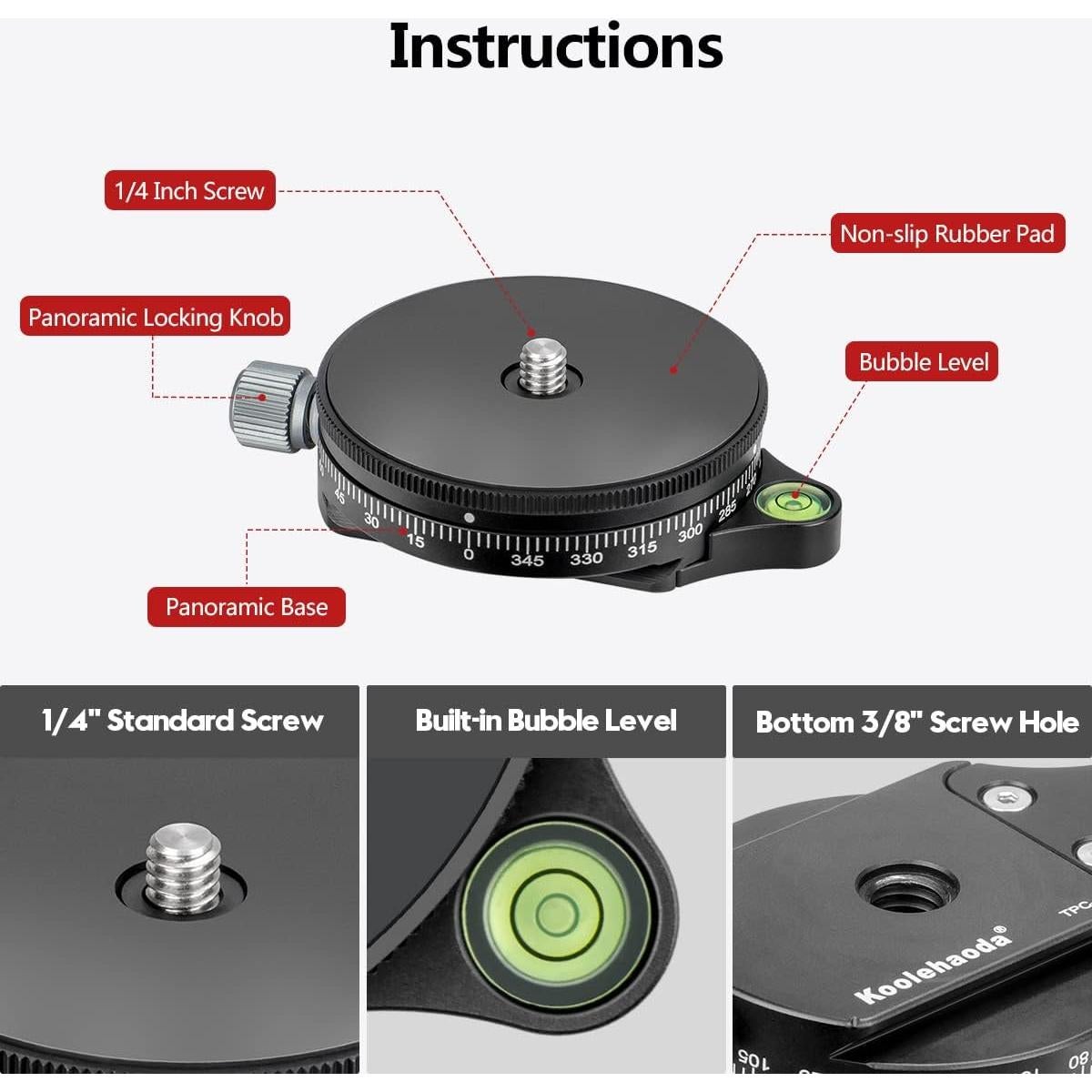 Base de Panning Panorámico Koolehaoda Aluminio Negro 10kg