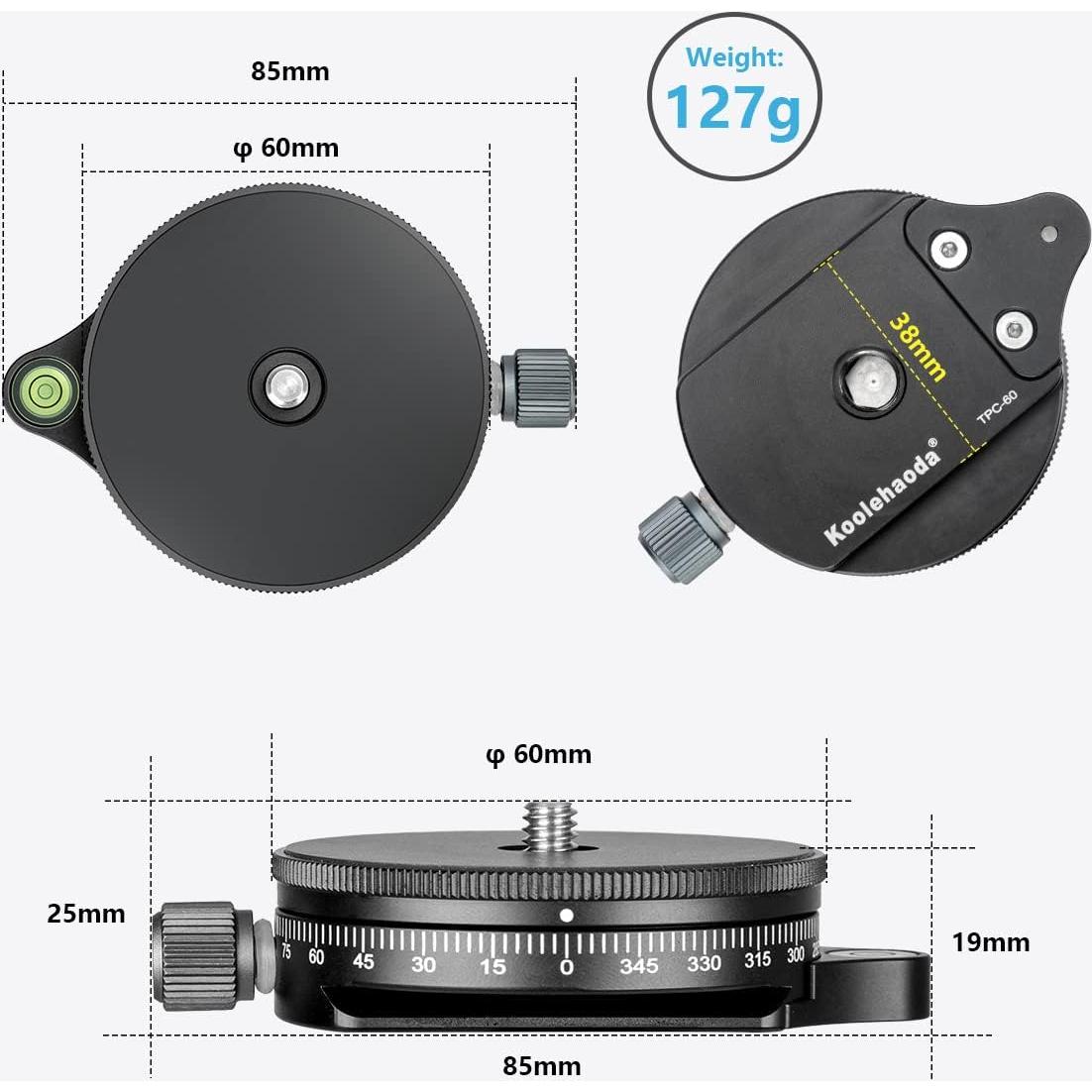 Base de Panning Panorámico Koolehaoda Aluminio Negro 10kg