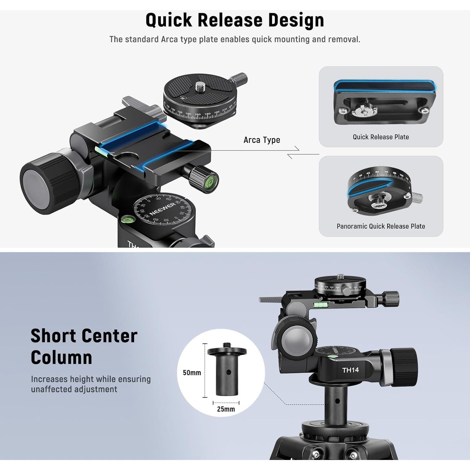 Cabezal de Trípode NEEWER TH14 Engranado Pan y Tilt 360°