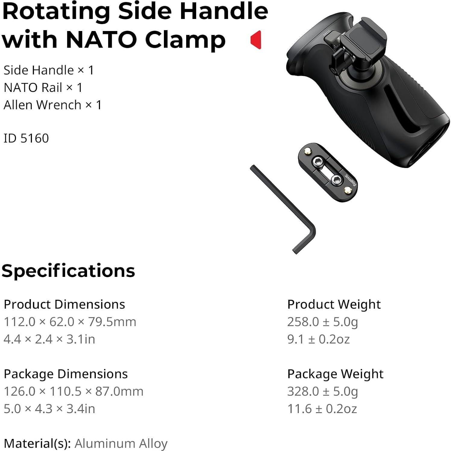 Mango Lateral Rotatorio SmallRig 12669 con Silicona Antideslizante
