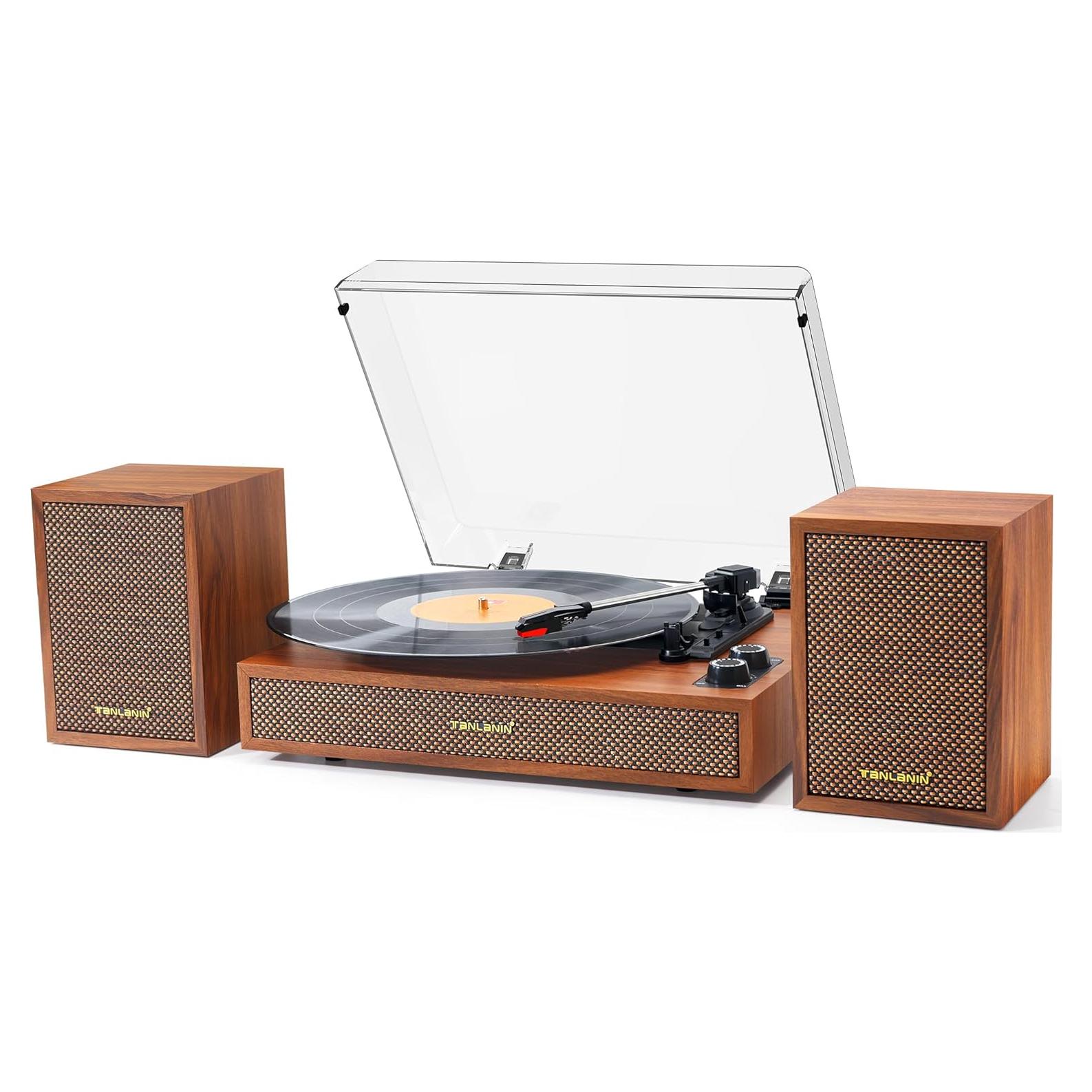 Reproductor de Vinilo TANLANIN TE-2028BR Madera 3 Velocidades