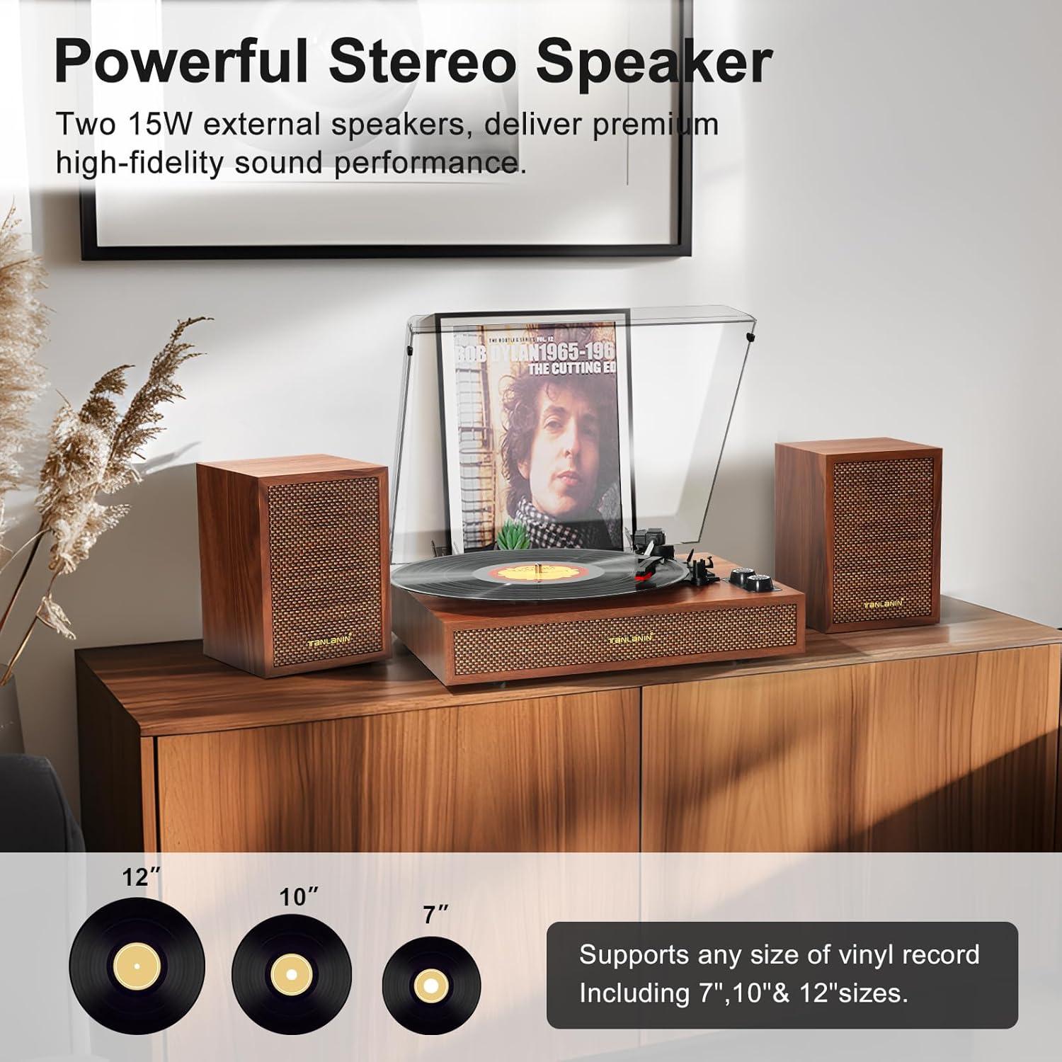 Reproductor de Vinilo TANLANIN TE-2028BR Madera 3 Velocidades