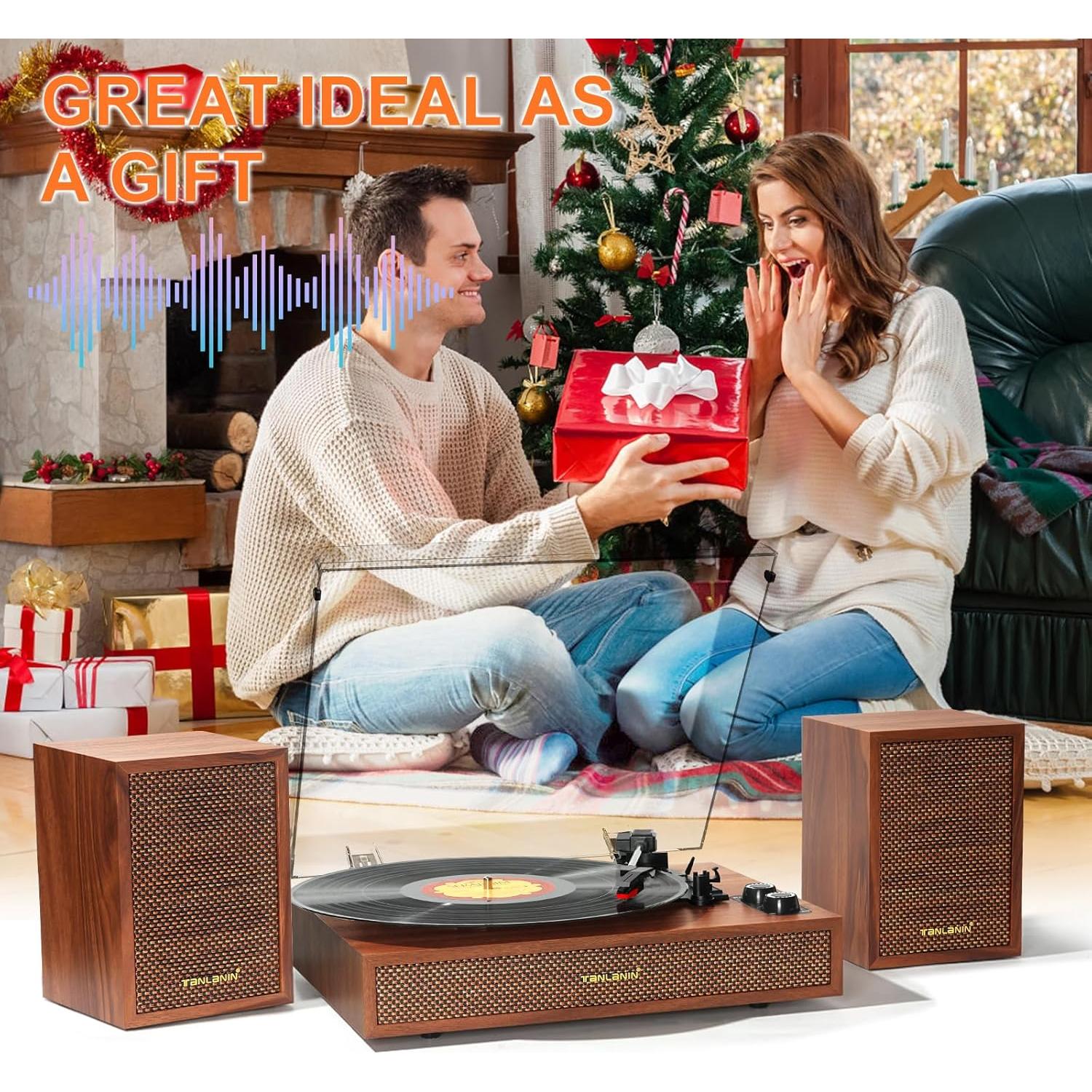 Reproductor de Vinilo TANLANIN TE-2028BR Madera 3 Velocidades