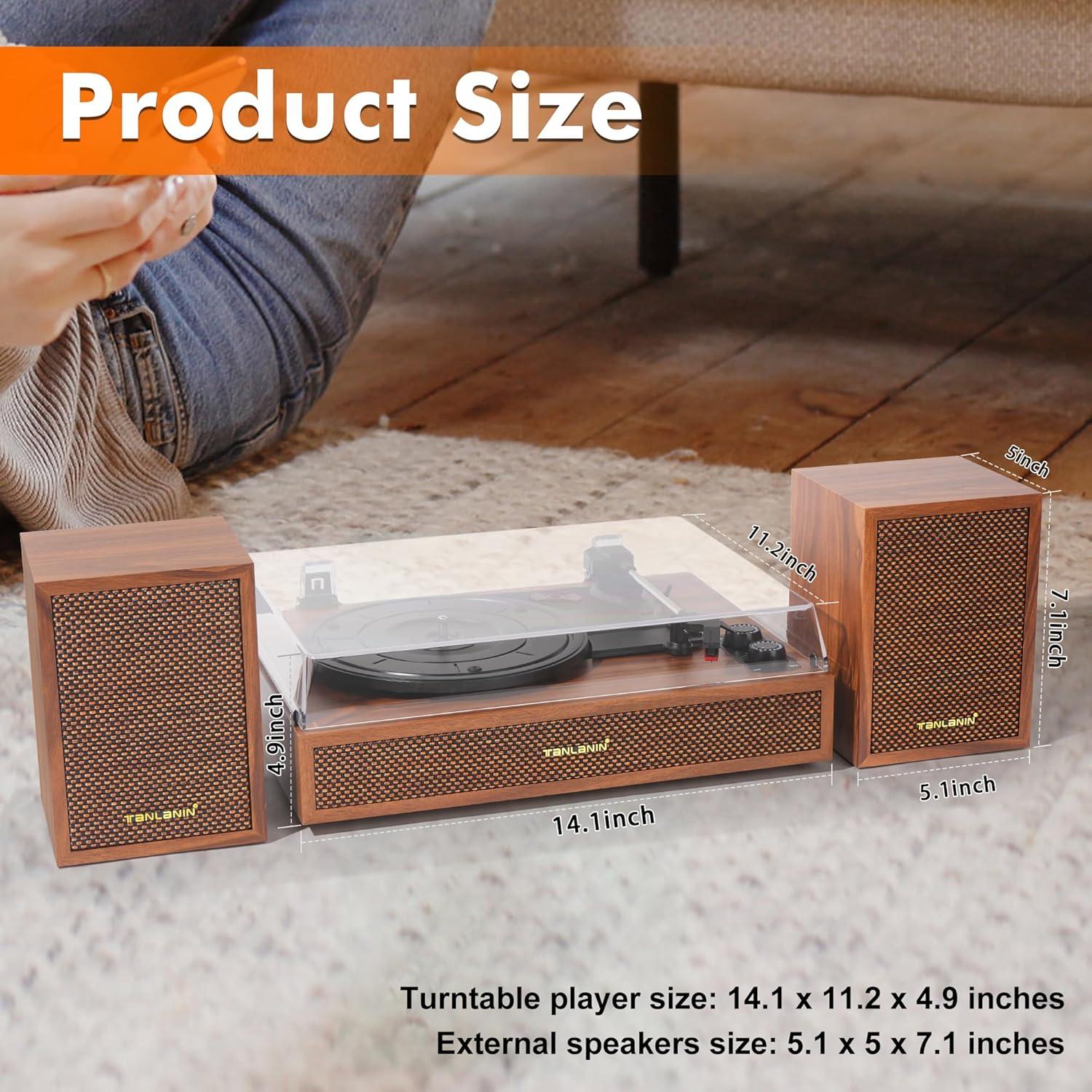 Reproductor de Vinilo TANLANIN TE-2028BR Madera 3 Velocidades