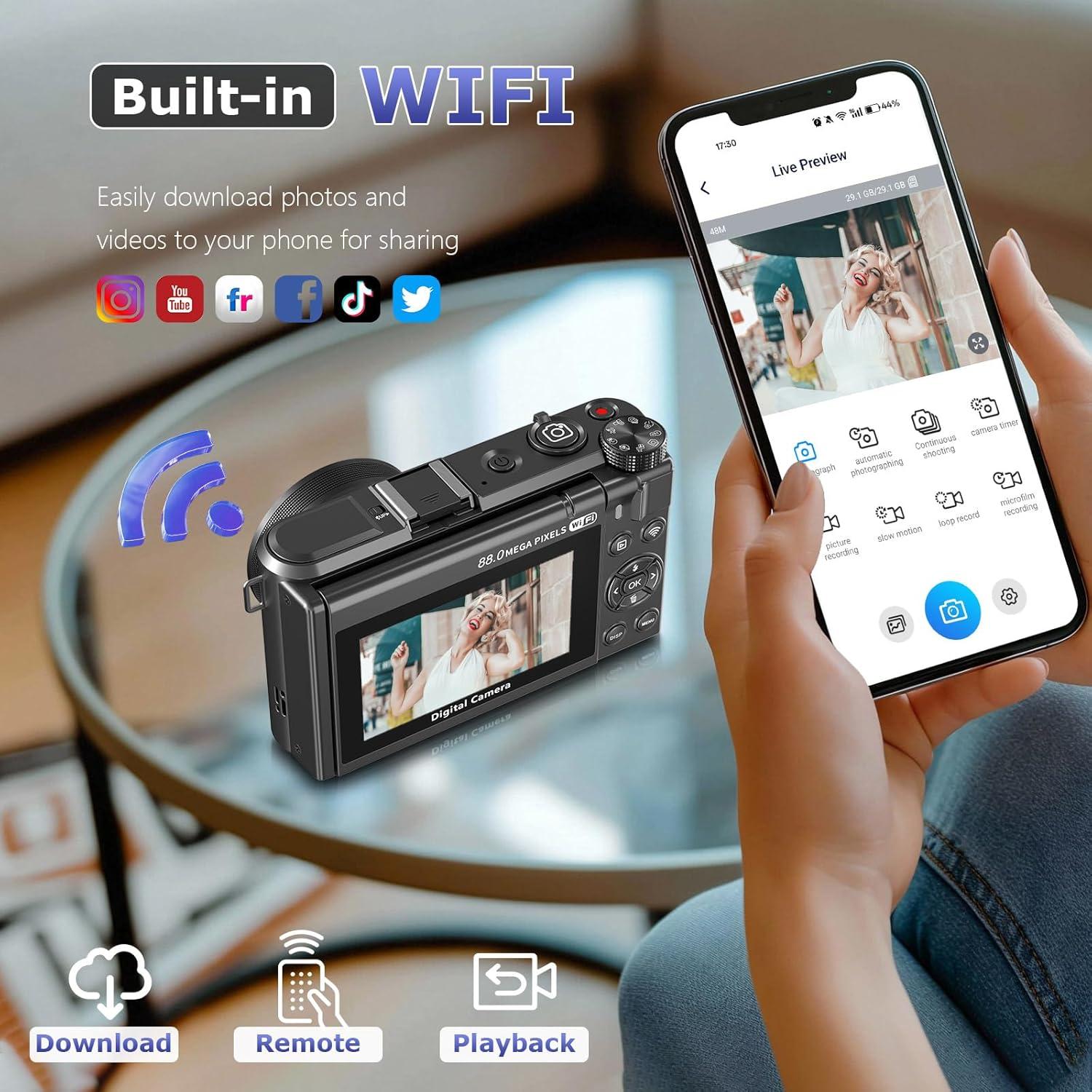 Cámara Digital 8K Gavonde WD300-1 88MP WiFi Zoom 18X
