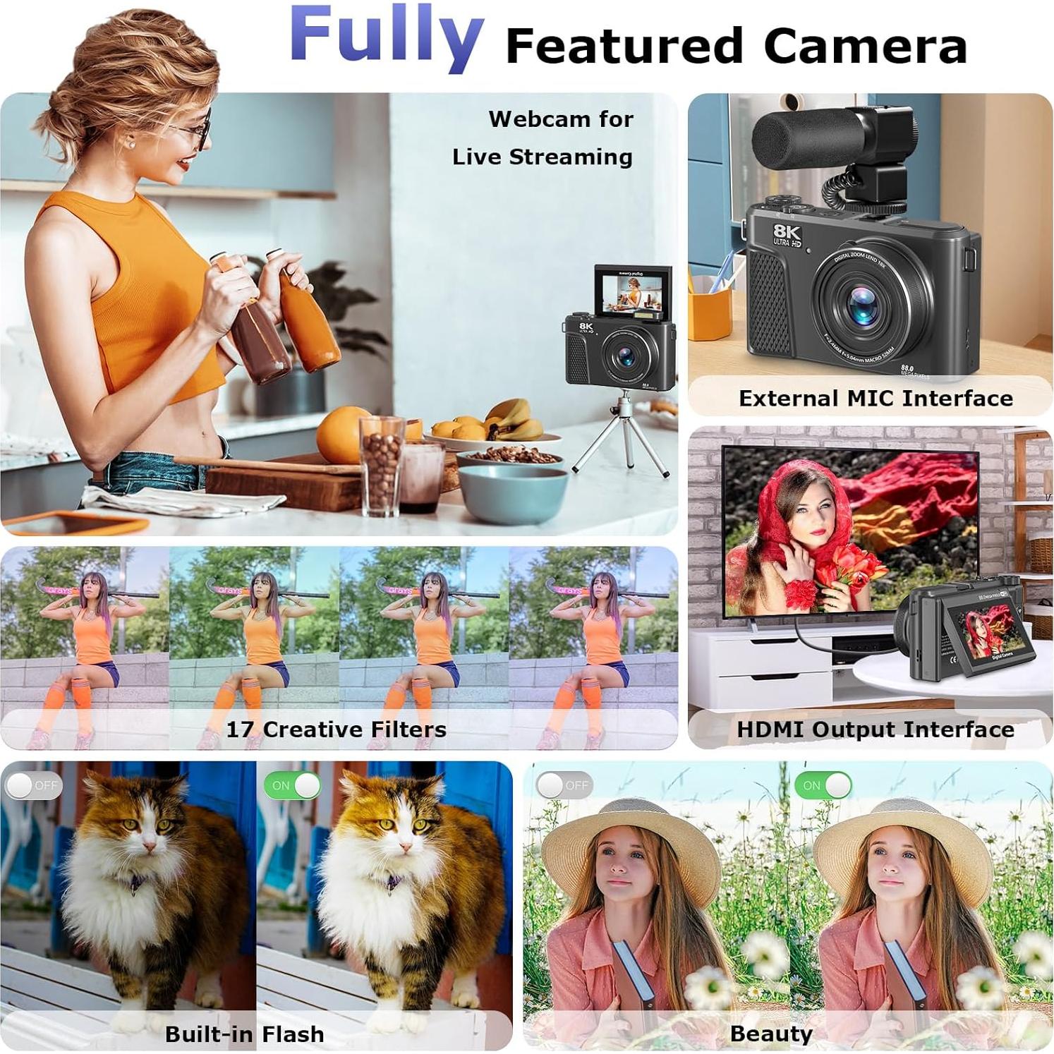 Cámara Digital 8K Gavonde WD300-1 88MP WiFi Zoom 18X