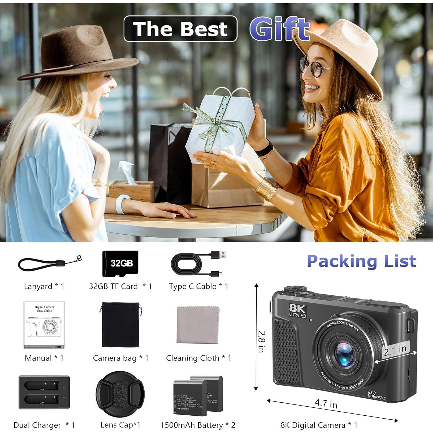 Cámara Digital 8K Gavonde WD300-1 88MP WiFi Zoom 18X