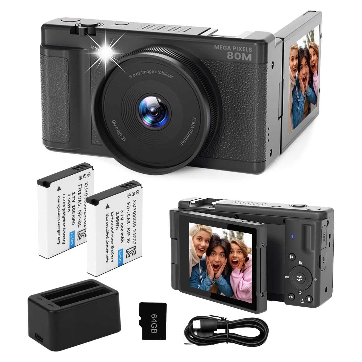 Cámara Digital Uziikl 5K UHD 80MP con Pantalla Flip 3"