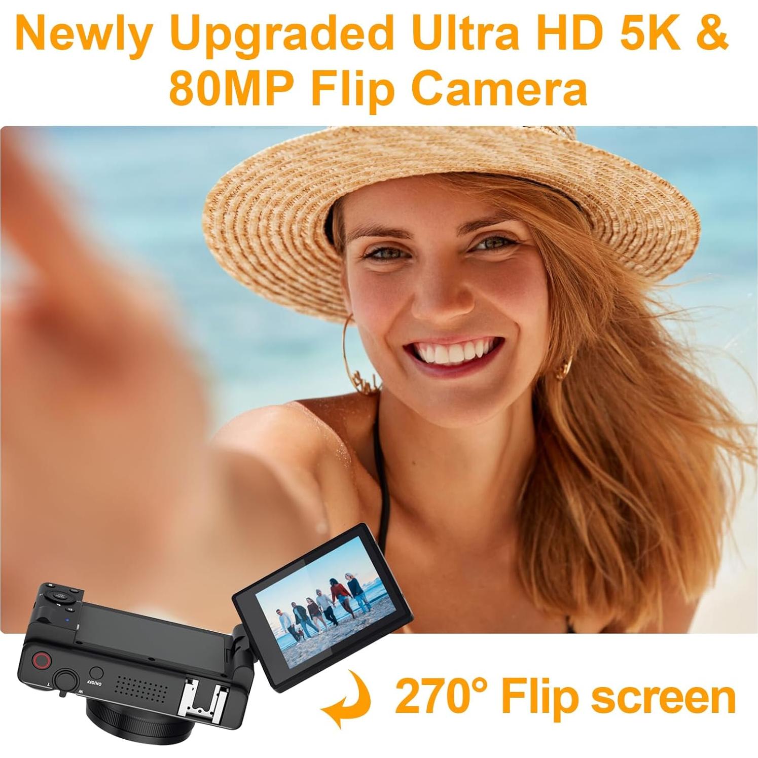 Cámara Digital Uziikl 5K UHD 80MP con Pantalla Flip 3"